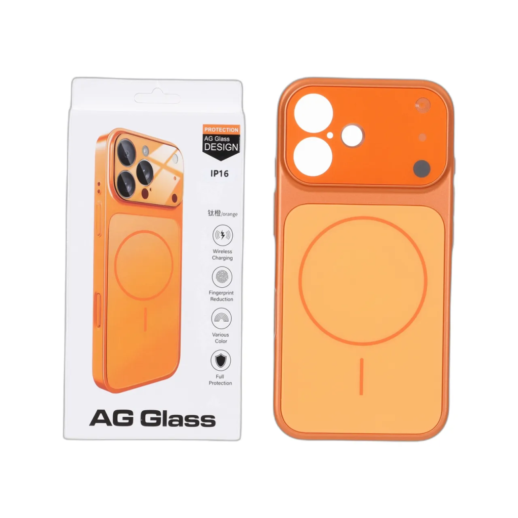 قاب اورجینال AG Glass محافظ لنز برجسته براق Magsafe مدل Apple iPhone 16 - نارنجی