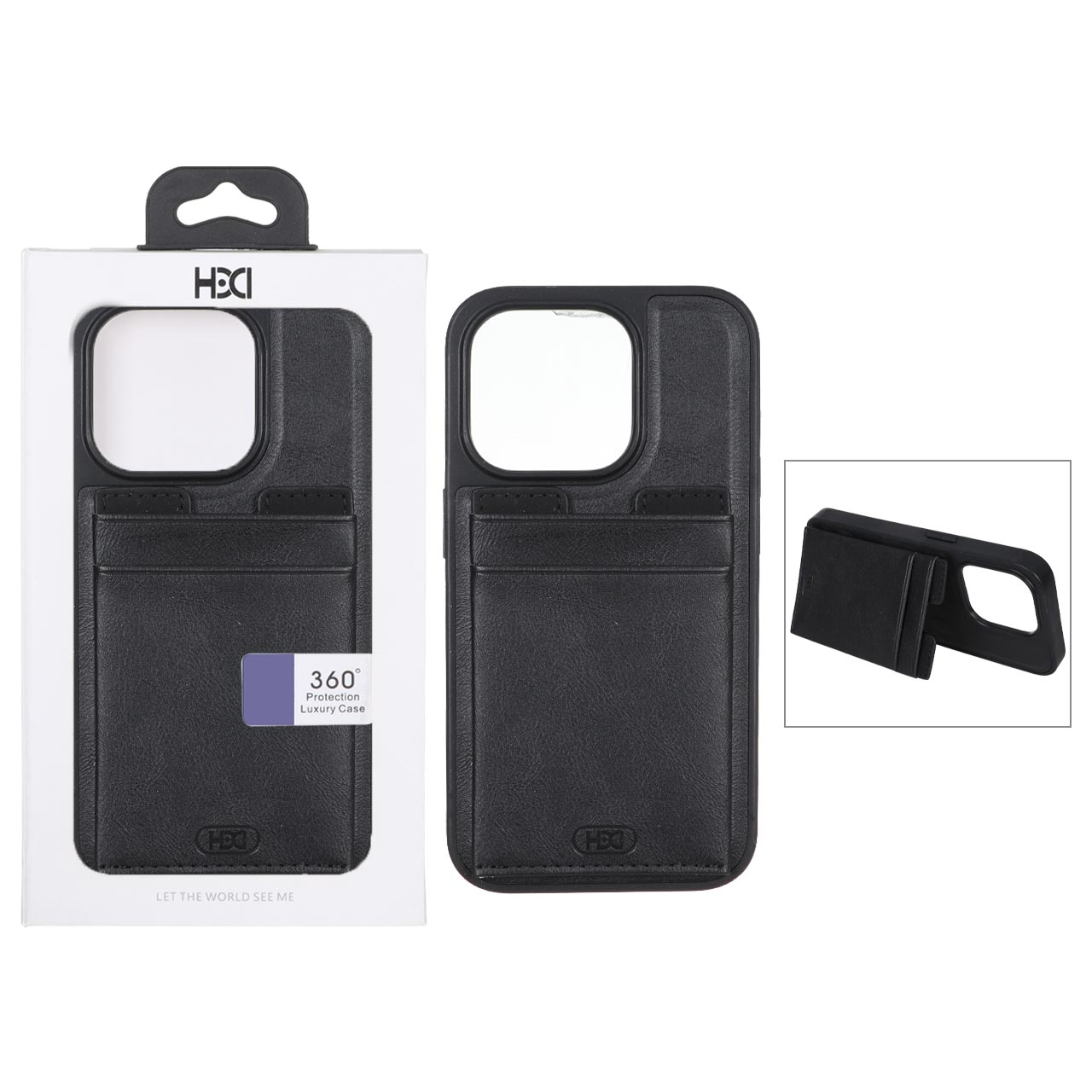 قاب اورجینال HDD چرمی جاکارتی مگنتی استندشو Apple iPhone 15 Pro - مشکی (پک دار)