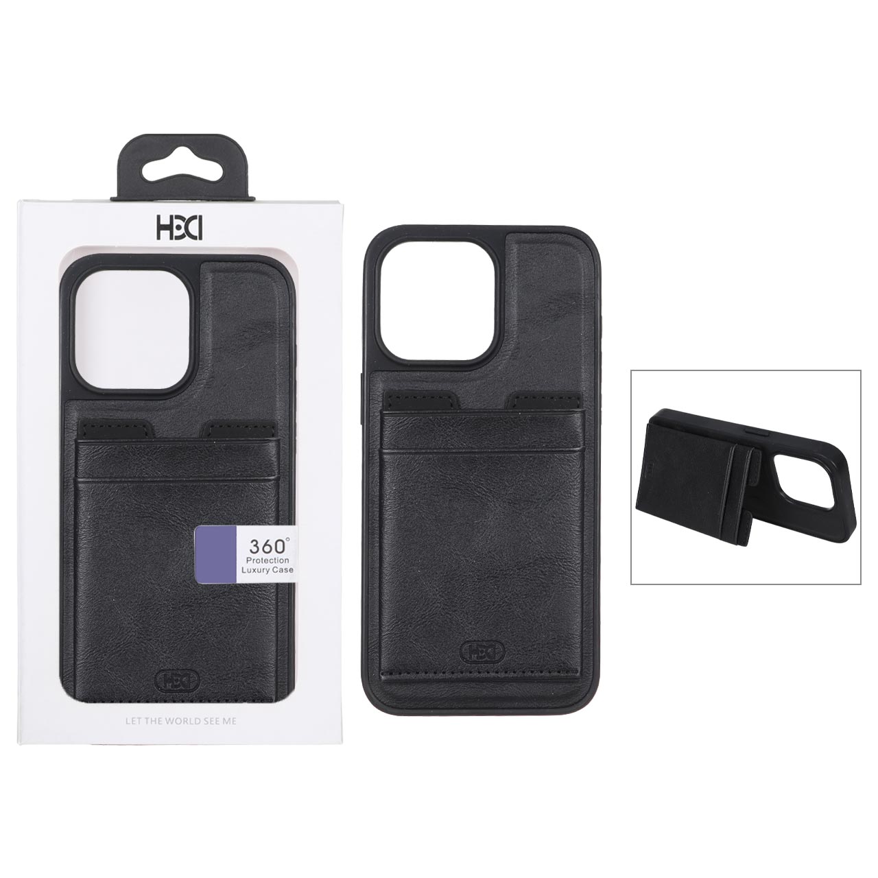 قاب اورجینال HDD چرمی جاکارتی مگنتی استندشو Apple iPhone 15 Pro Max - مشکی (پک دار)