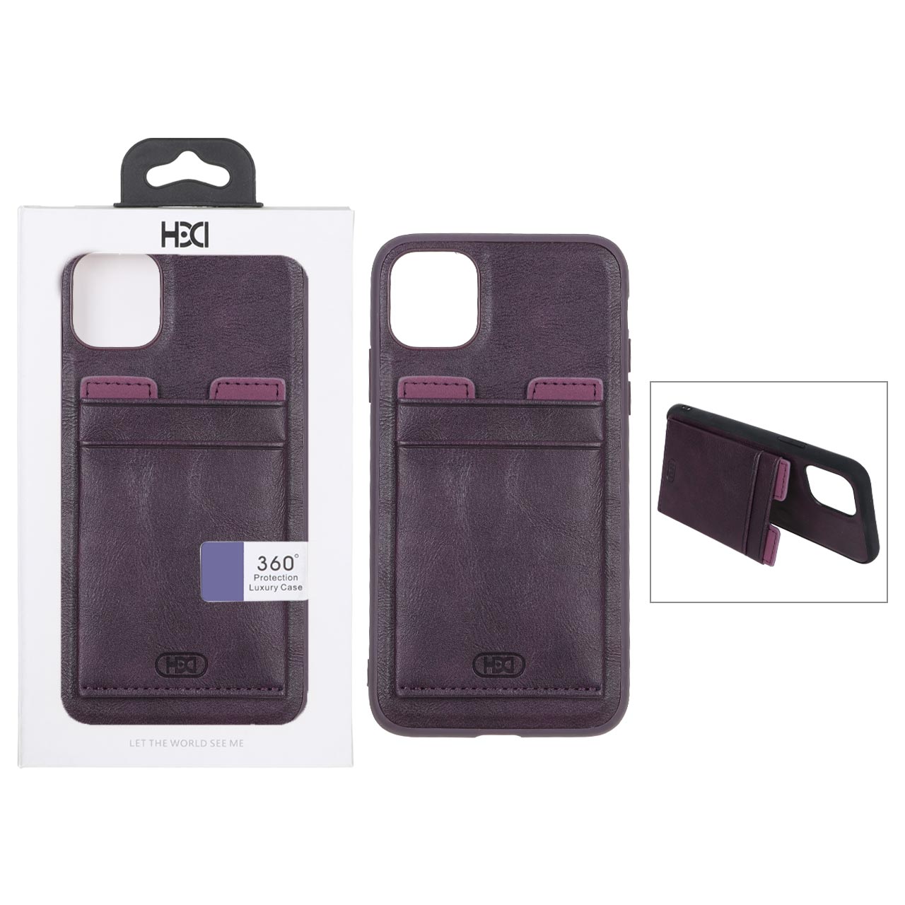 قاب اورجینال HDD چرمی جاکارتی مگنتی استندشو Apple iPhone 11 - بنفش (پک دار)