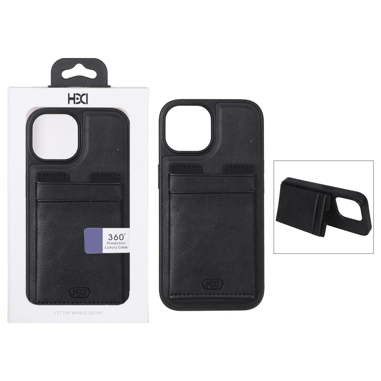 قاب اورجینال HDD چرمی جاکارتی مگنتی استندشو Apple iPhone 15 / iPhone 14 / iPhone 13 - مشکی (پک دار)