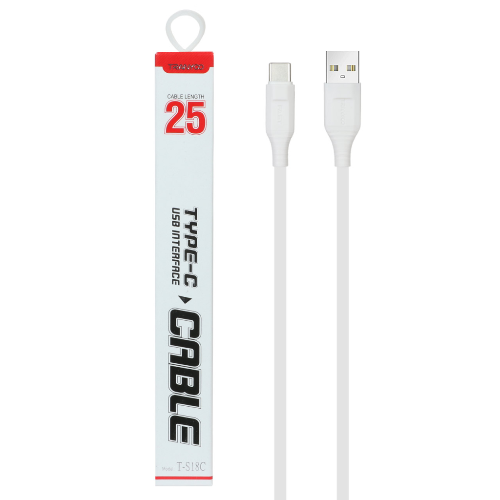 کابل شارژ فست پاوربانک TRANYOO Type-C مدل T-S18C - سفید