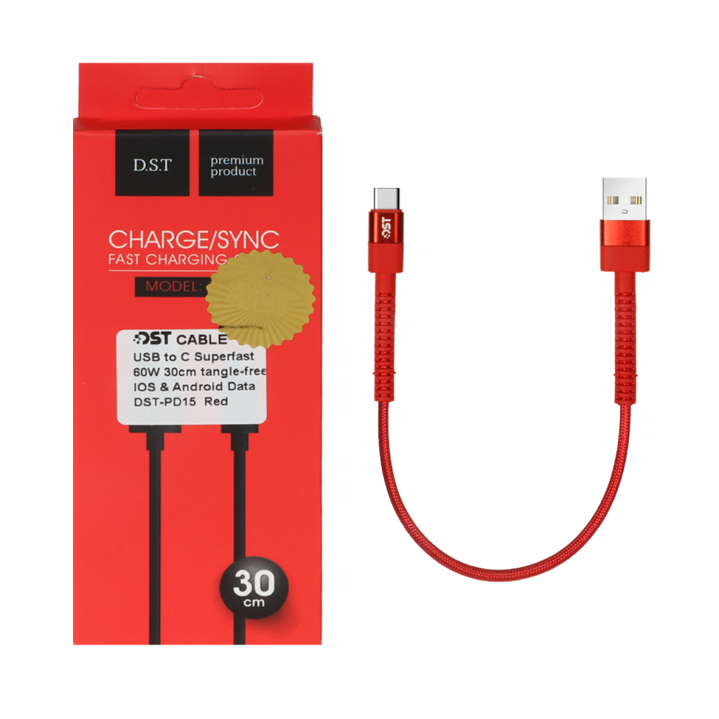 کابل شارژ PD و فست 30 سانتی پاوربانک Type-C مدل X-15 60W - قرمز - DST (گارانتی شش ماهه)