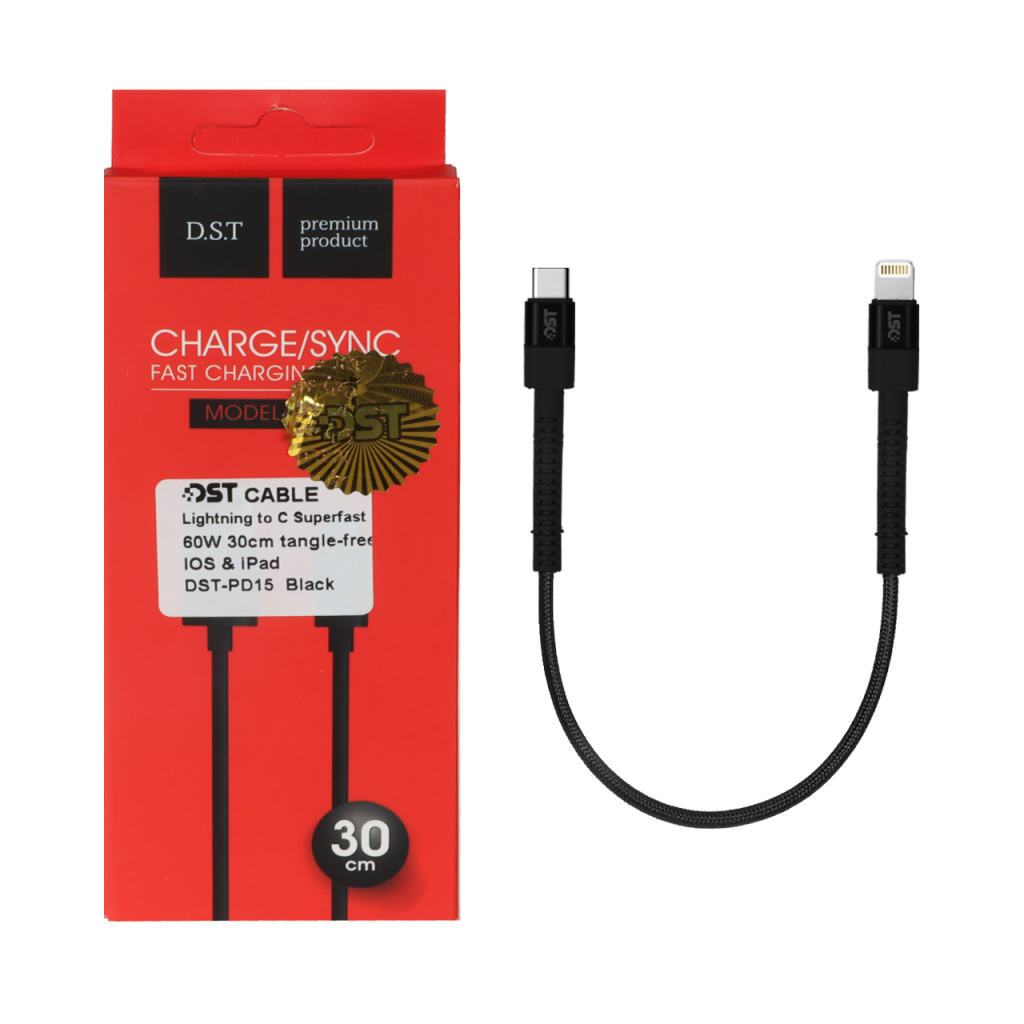 کابل شارژ PD و فست 30 سانتی پاوربانک Type-C To Lightning مدل X-15 20W - مشکی - DST (گارانتی شش ماهه)