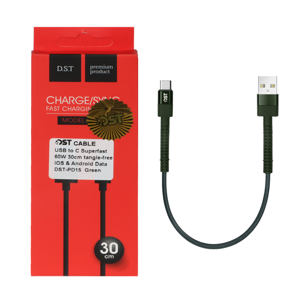 کابل شارژ PD و فست 30 سانتی پاوربانک Type-C مدل X-15 60W - سبز - DST (گارانتی شش ماهه)