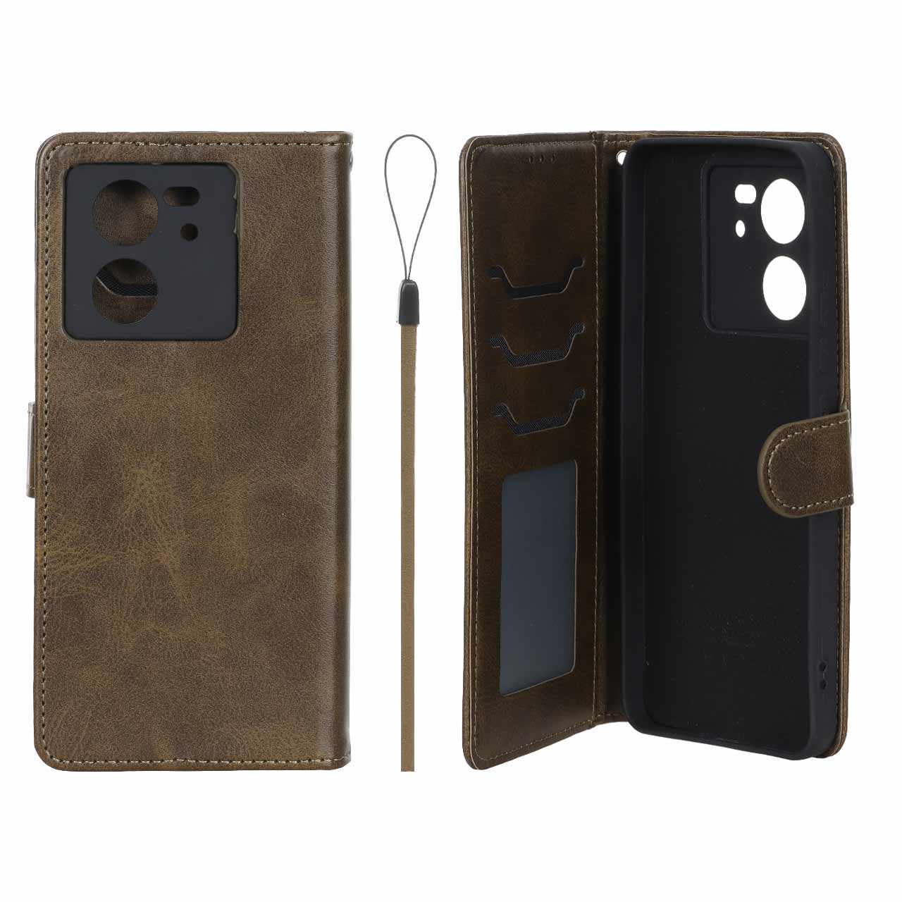 کیف موبایل مگنتی درجه یک داخل خز MNC Plus مدل Xiaomi Mi 13T / Mi 13T Pro - سبز زیتونی