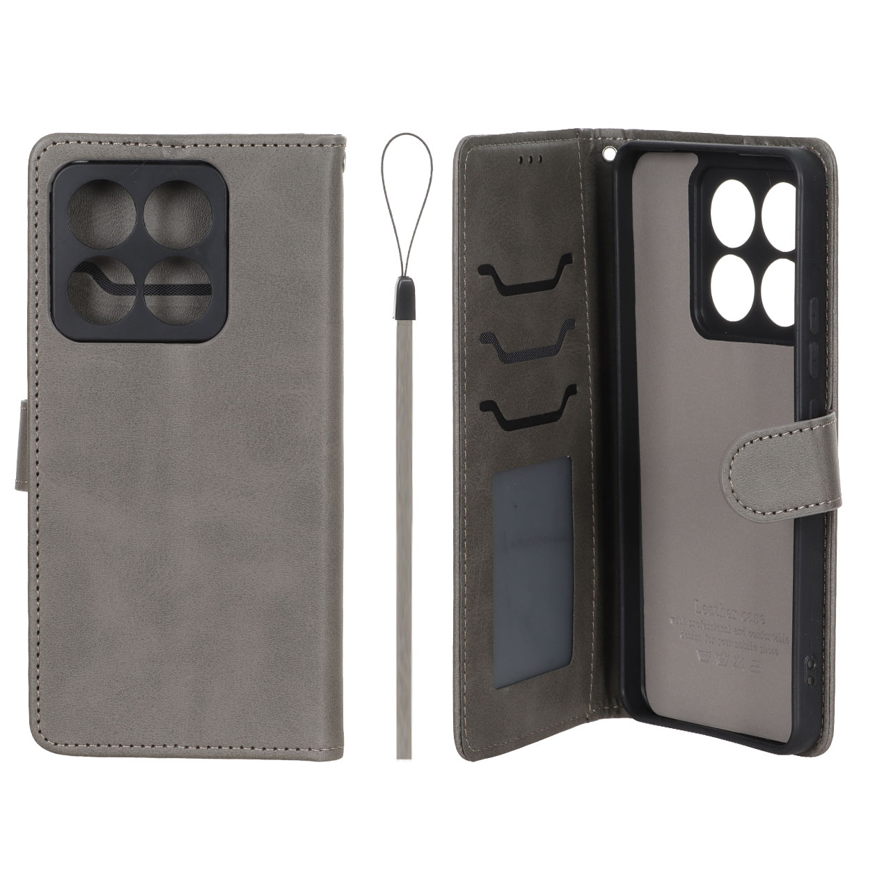 کیف موبایل مگنتی درجه یک داخل خز MNC Plus مدل Xiaomi Mi 14T - خاکستری