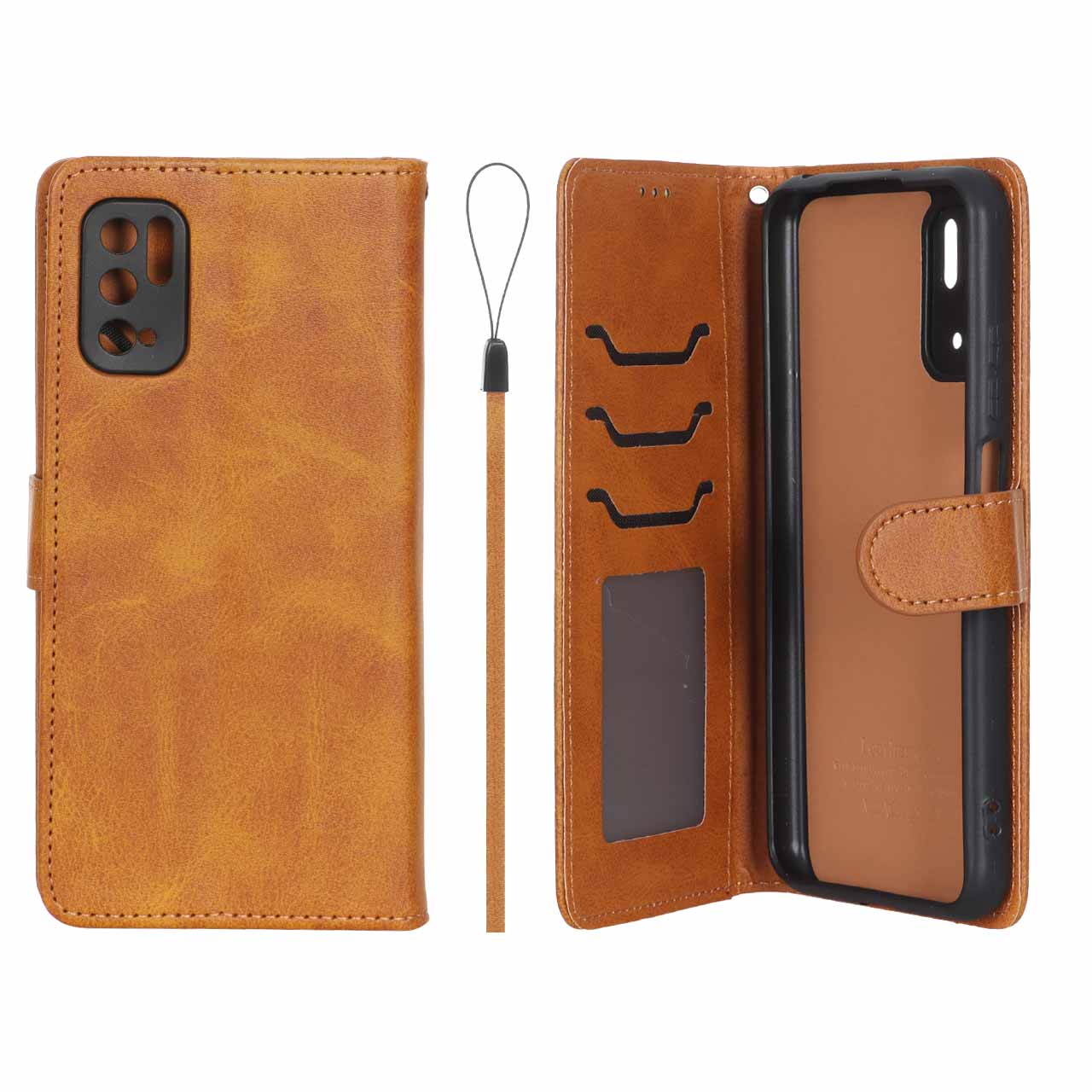 کیف موبایل مگنتی درجه یک داخل خز MNC Plus مدل Xiaomi Poco M3 Pro / Redmi Note 10 5G / Redmi Note 11 SE - عسلی