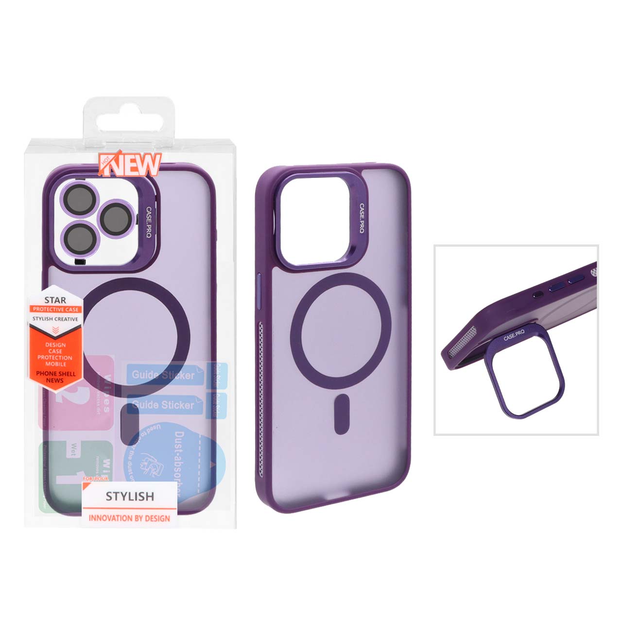 قاب Case Pro لنز آلومینیومی مات Magsafe با ست محافظ لنز رینگی مدل Apple iPhone 15 Pro Max - بنفش (پک دار)