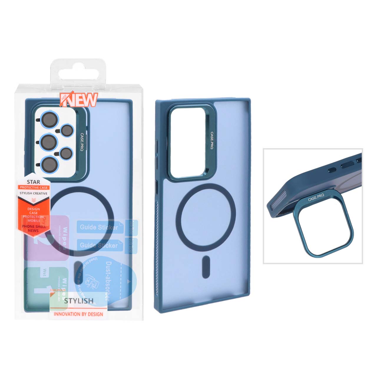 قاب Case Pro لنز آلومینیومی مات Magsafe با ست محافظ لنز رینگی مدل Samsung Galaxy S24 Ultra - سرمه ای (پک دار)
