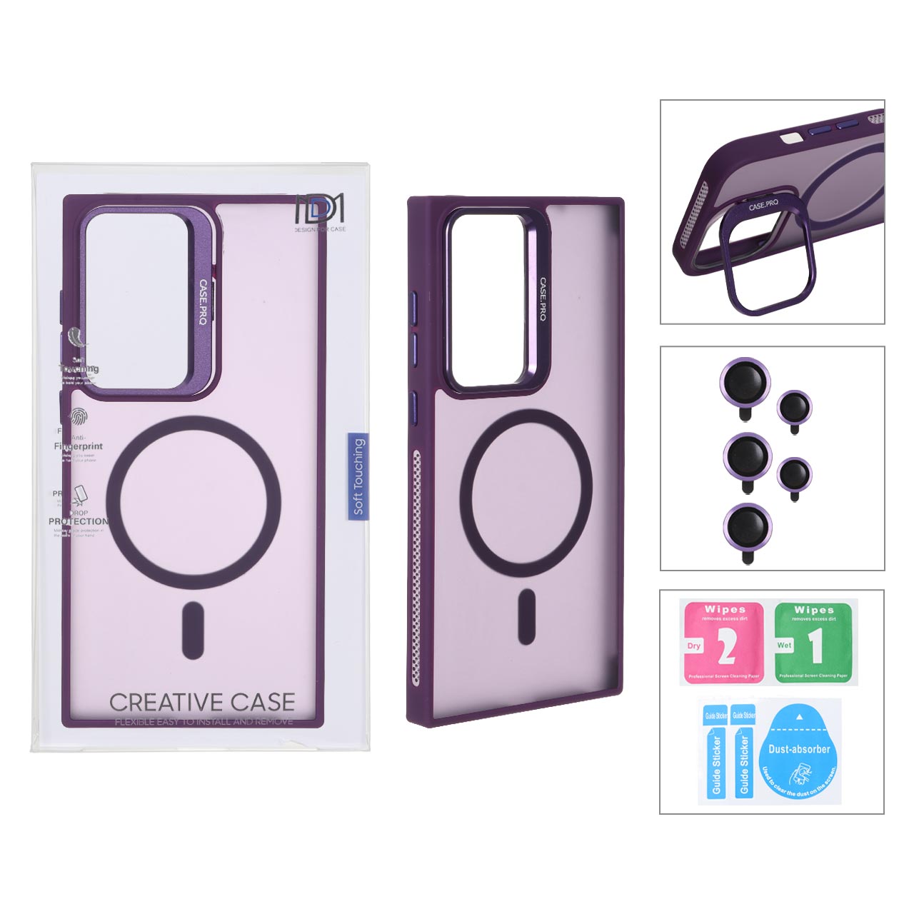 قاب Case Pro لنز آلومینیومی مات Magsafe با ست محافظ لنز رینگی مدل Samsung Galaxy S23 Ultra - بنفش (پک دار)