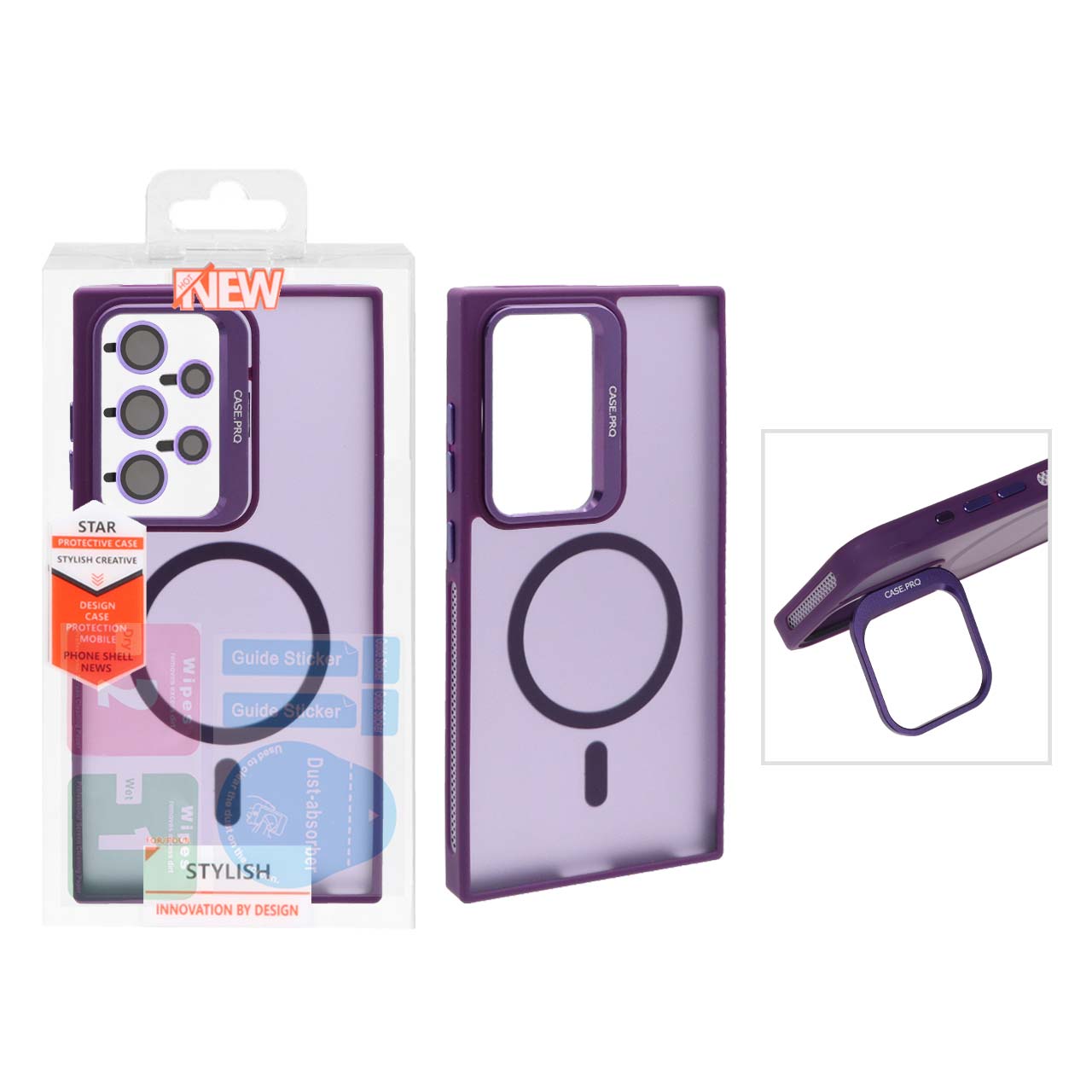 قاب Case Pro لنز آلومینیومی مات Magsafe با ست محافظ لنز رینگی مدل Samsung Galaxy S24 Ultra - بنفش (پک دار)
