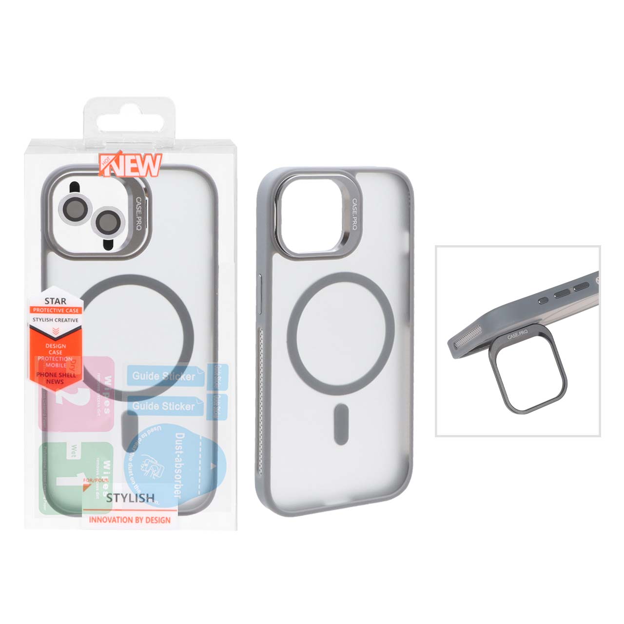 قاب Case Pro لنز آلومینیومی مات Magsafe با ست محافظ لنز رینگی مدل Apple iPhone 13 / iPhone 14 - خاکستری (پک دار)