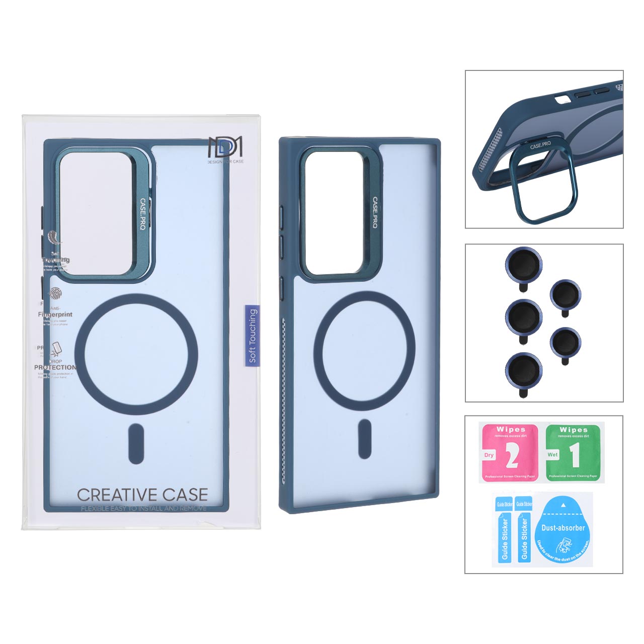 قاب Case Pro لنز آلومینیومی مات Magsafe با ست محافظ لنز رینگی مدل Samsung Galaxy S23 Ultra - سرمه ای (پک دار)