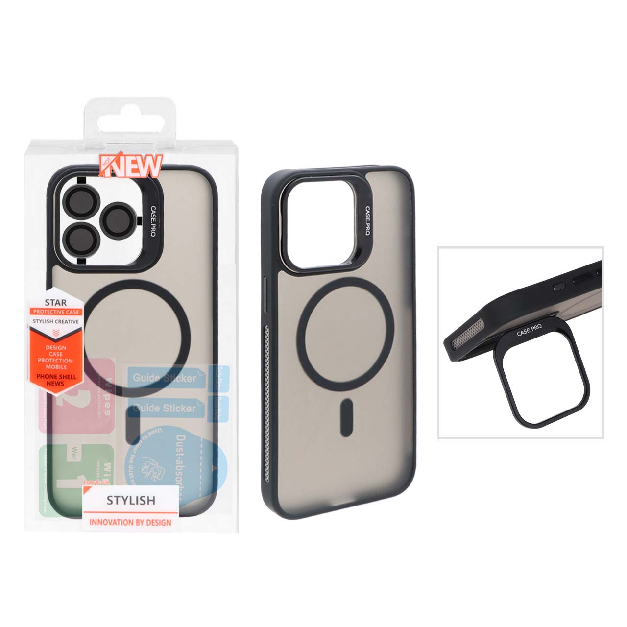 قاب Case Pro لنز آلومینیومی مات Magsafe با ست محافظ لنز رینگی مدل Apple iPhone 13 Pro Max - مشکی (پک دار)