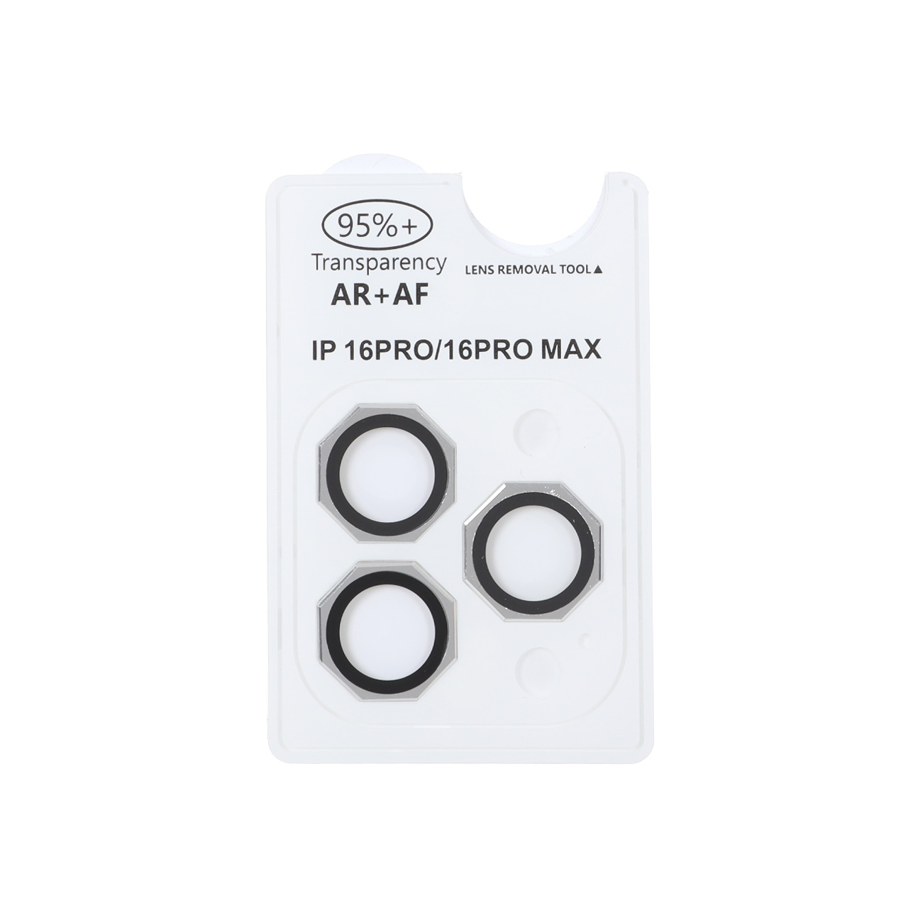 محافظ لنز رینگی اورجینال شابلون دار AR AF مدل Apple iPhone 16 Pro Max / 16 Pro - نقره ای