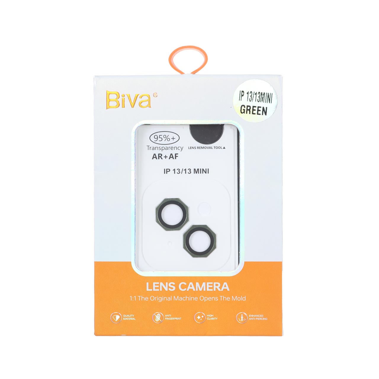 محافظ لنز رینگی اورجینال Biva شابلون دار AR AF مدل Apple iPhone 13 / 13 Mini - سبز (پک دار)