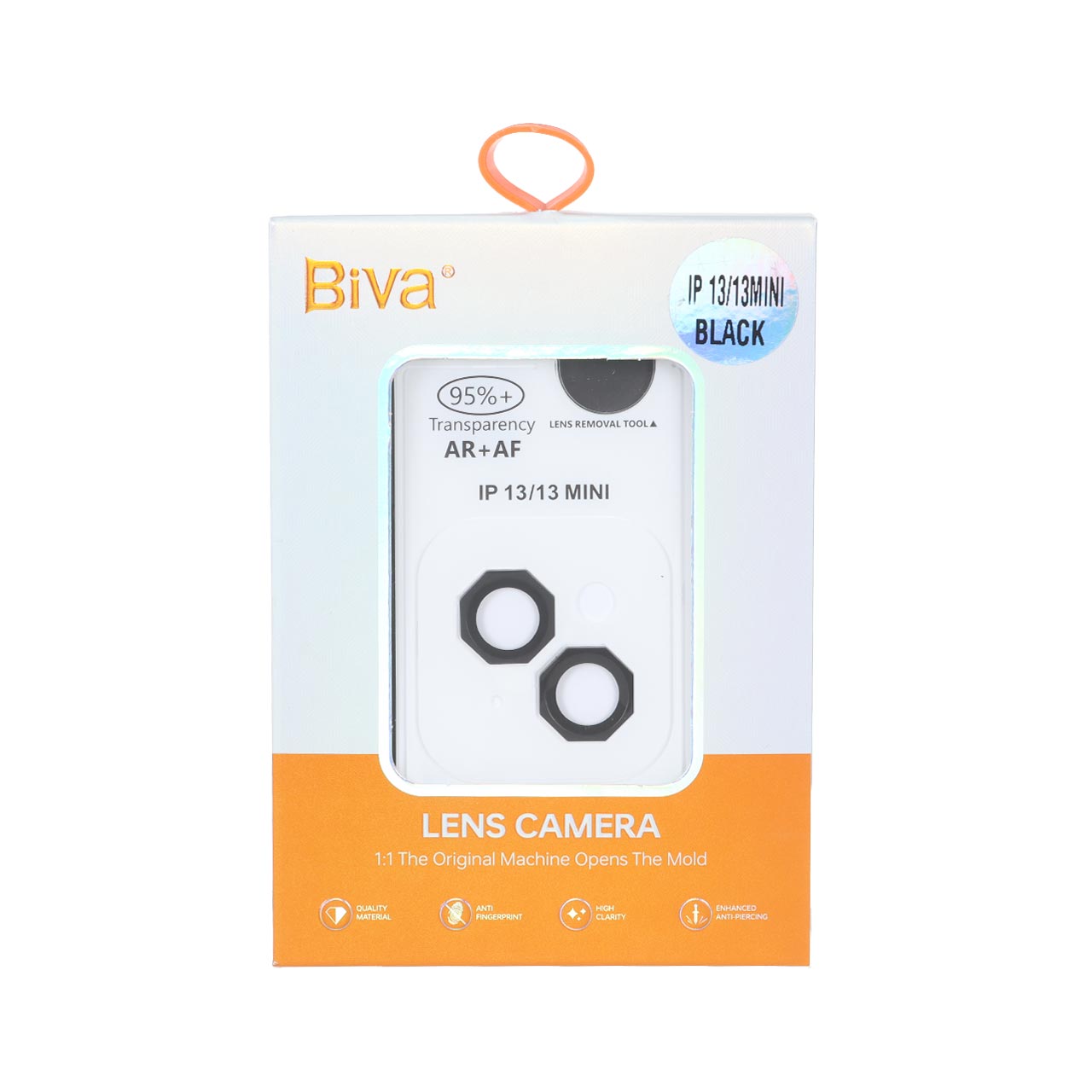 محافظ لنز رینگی اورجینال Biva شابلون دار AR AF مدل Apple iPhone 13 / 13 Mini - مشکی (پک دار)