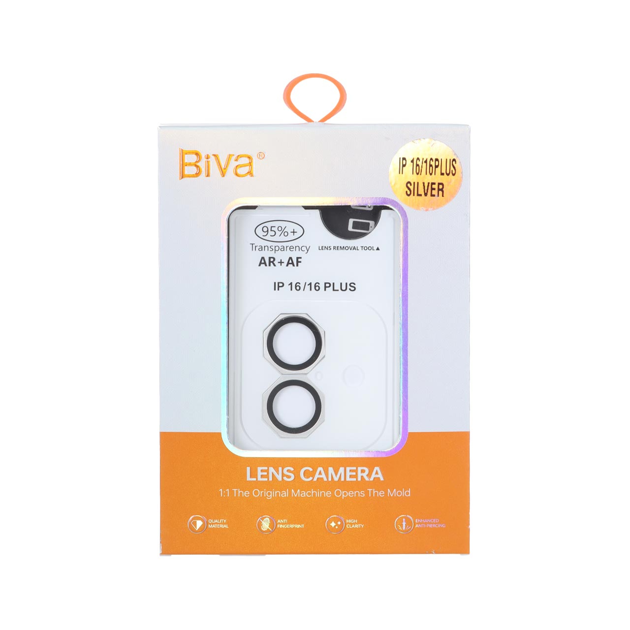 محافظ لنز رینگی اورجینال Biva شابلون دار AR AF مدل Apple iPhone 16 / iPhone 16 Plus - نقره ای (پک دار)