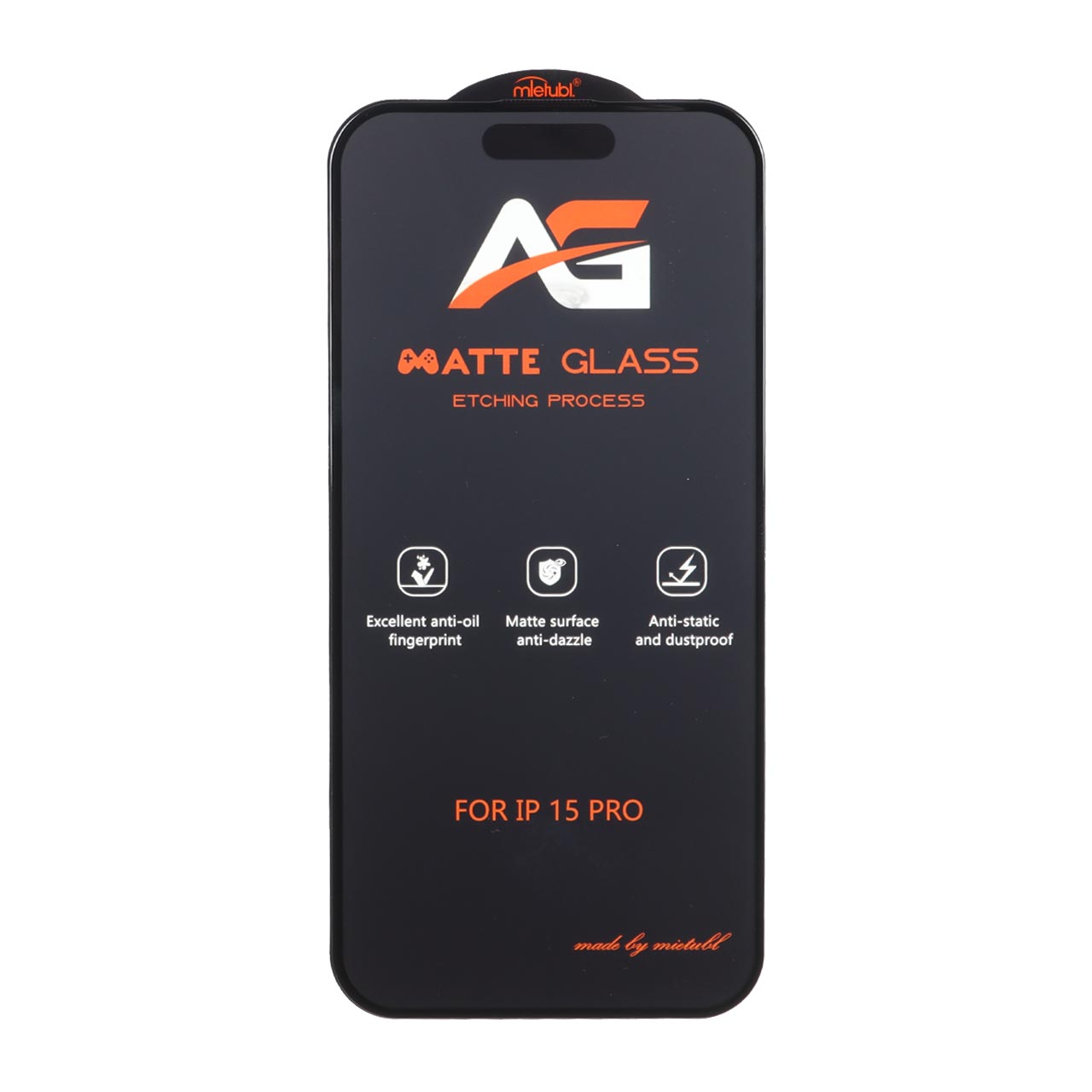 محافظ صفحه نمایش شیشه ای مات Full Cover Anti Static Mietubl AG مدل NTC - Apple iPhone 15 Pro