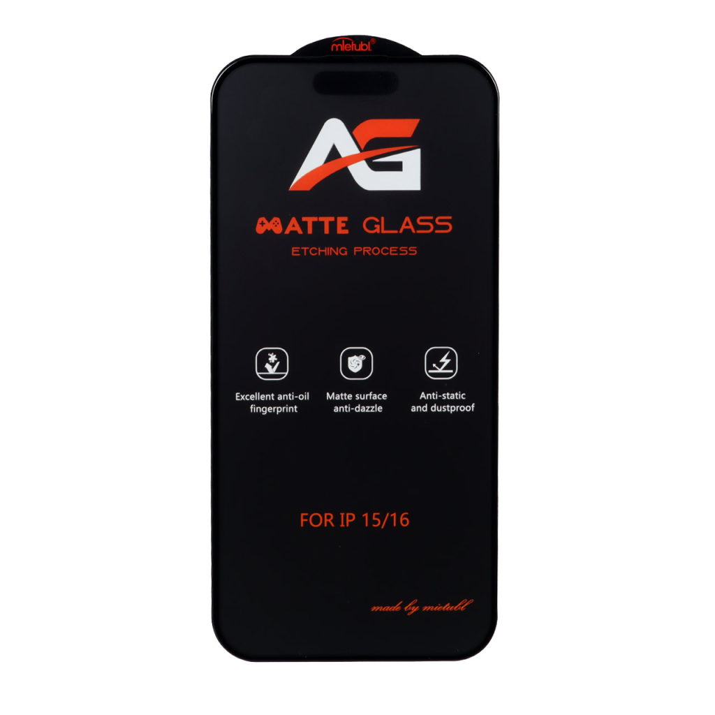 محافظ صفحه نمایش شیشه ای مات Full Cover Anti Static Mietubl AG مدل NTC - Apple iPhone 16 / iPhone 15 / iPhone 14 Pro