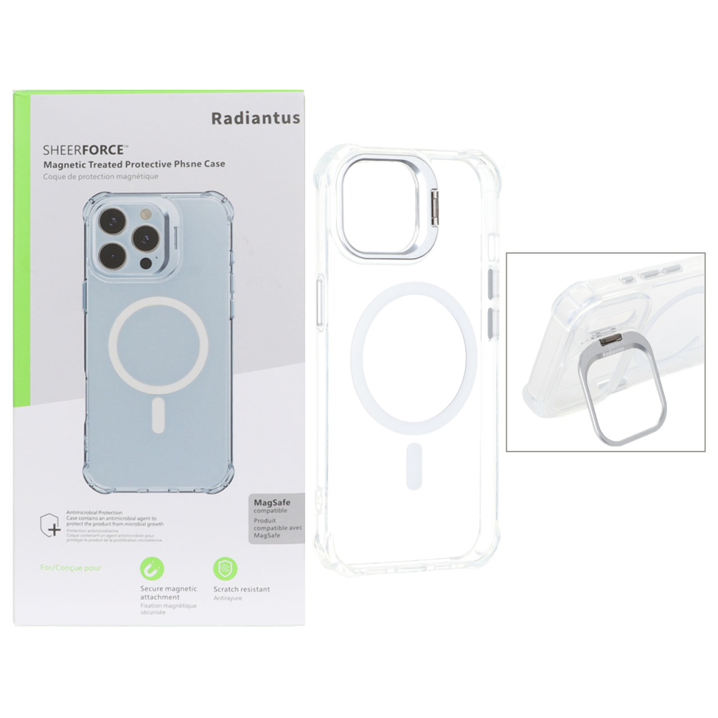 قاب اورجینال Radiantus کریستالی MagSafe لنز فلزی استندشو ایربگ دار Apple iPhone 15 / iPhone 14 / iPhone 13 (پک دار)