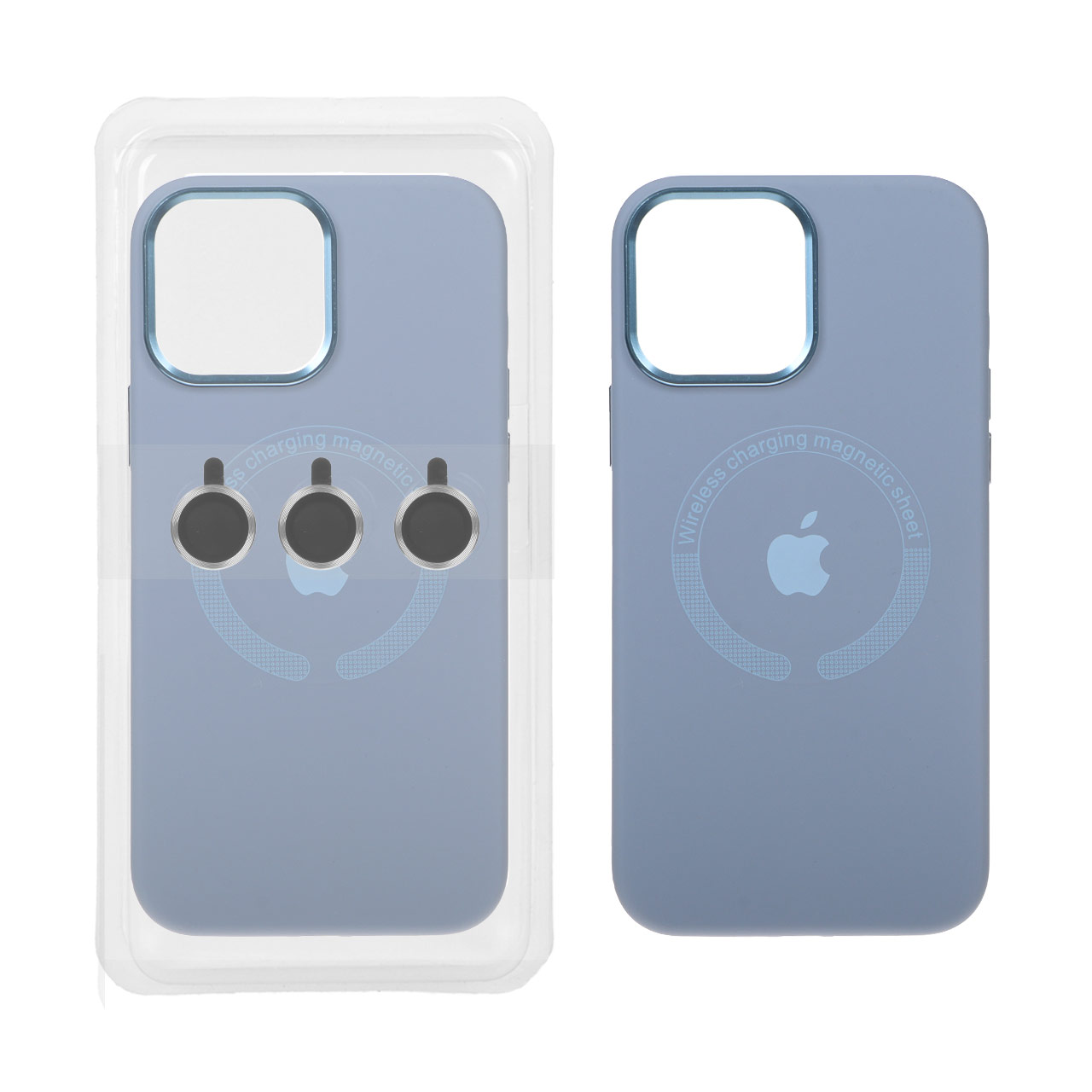 قاب سیلیکونی اورجینال Magsafe با ست محافظ لنز رینگی Apple iPhone 13 Pro - فیلی (پک دار)