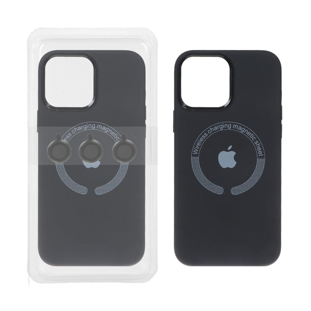 قاب سیلیکونی اورجینال Magsafe با ست محافظ لنز رینگی Apple iPhone 13 Pro Max - مشکی (پک دار)