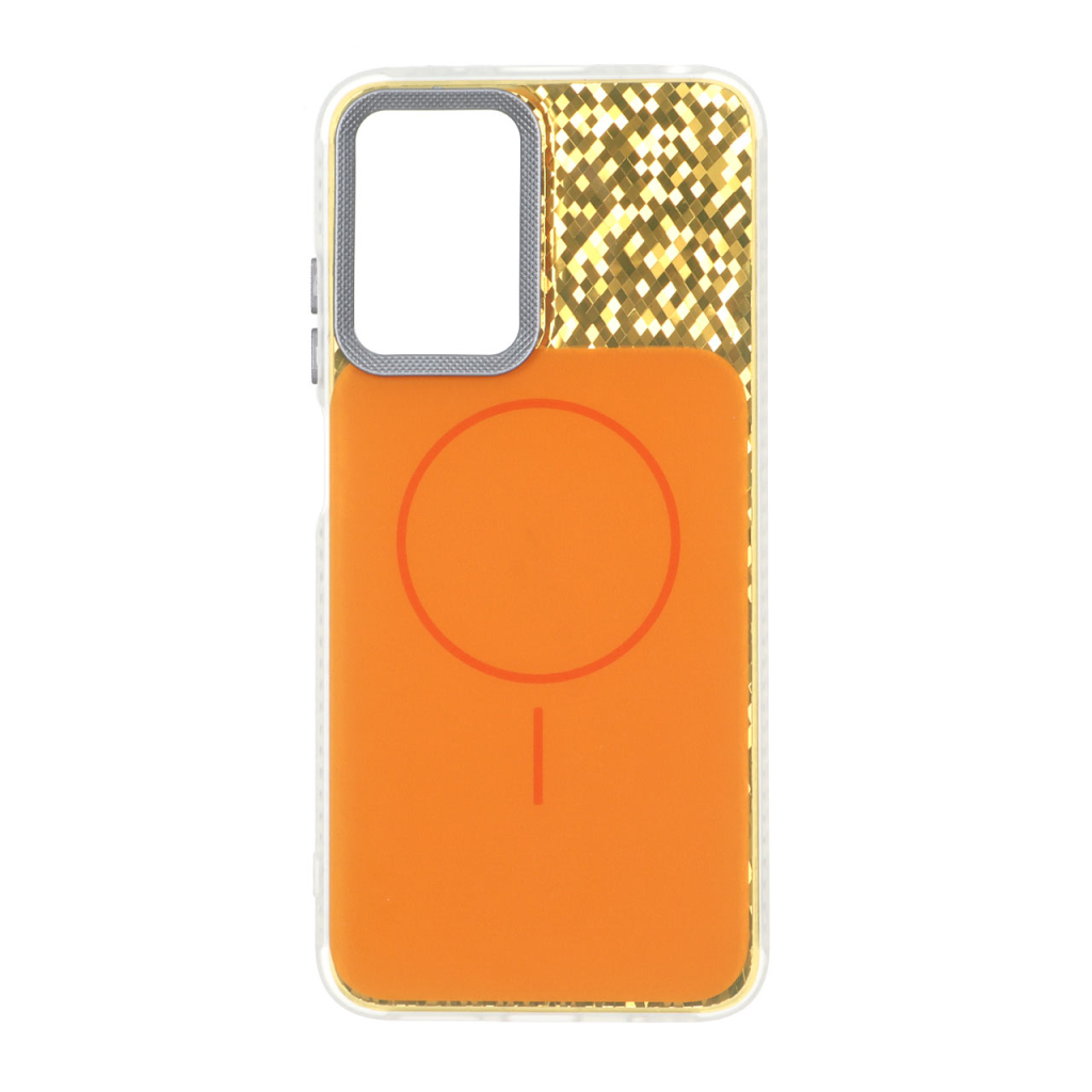 قاب مستطیلی طرح مگ سیف شطرنجی براق لنز کربن Xiaomi Redmi 10 / Redmi 10 Prime - نارنجی
