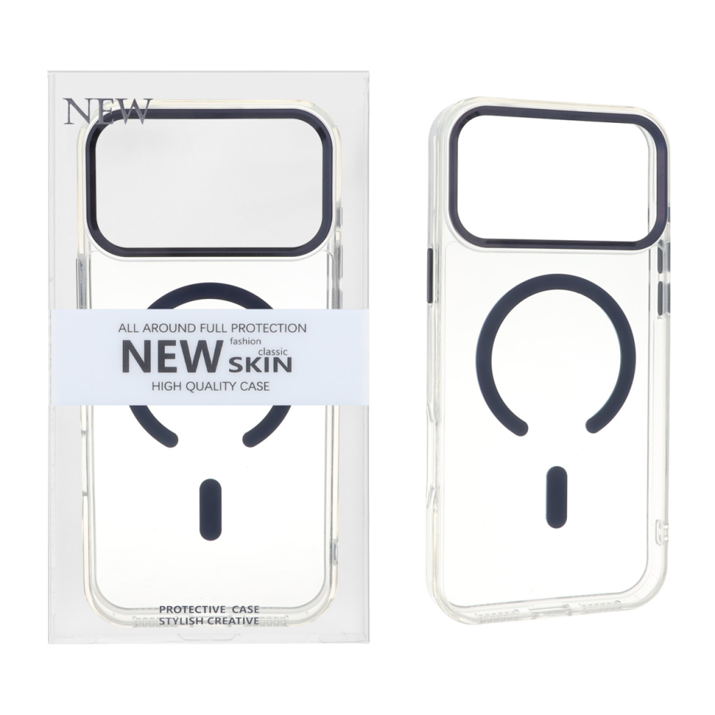 قاب اورجینال New Skin شفاف MagSafe پشت سخت لنز آلومینیومی Apple iPhone 17 Pro Max - سرمه ای (پک دار)