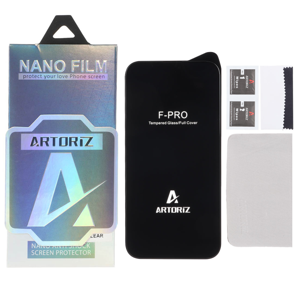 محافظ صفحه نمایش شیشه ای اورجینال Full Cover Artoriz مدل Apple iPhone 13 Pro Max / iPhone 14 Plus (پک دار)