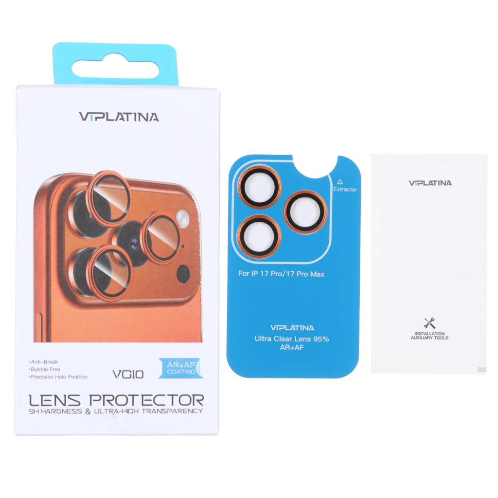 محافظ لنز رینگی اورجینال VIPLATINA شابلون دار Apple iPhone 17 Pro Max / 17 Pro - نارنجی (پک دار)