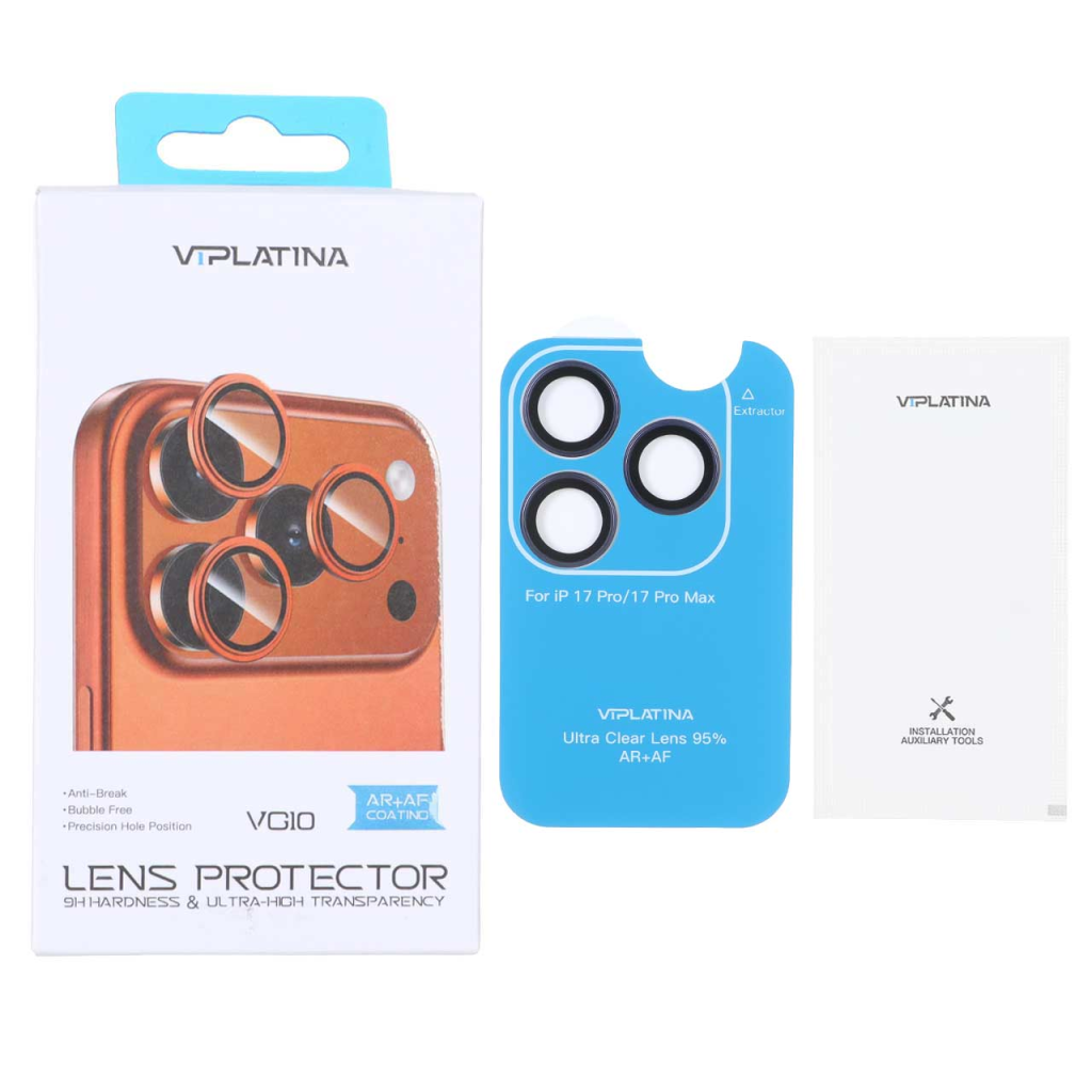 محافظ لنز رینگی اورجینال VIPLATINA شابلون دار Apple iPhone 17 Pro Max / iPhone 17 Pro - سرمه ای (پک دار)