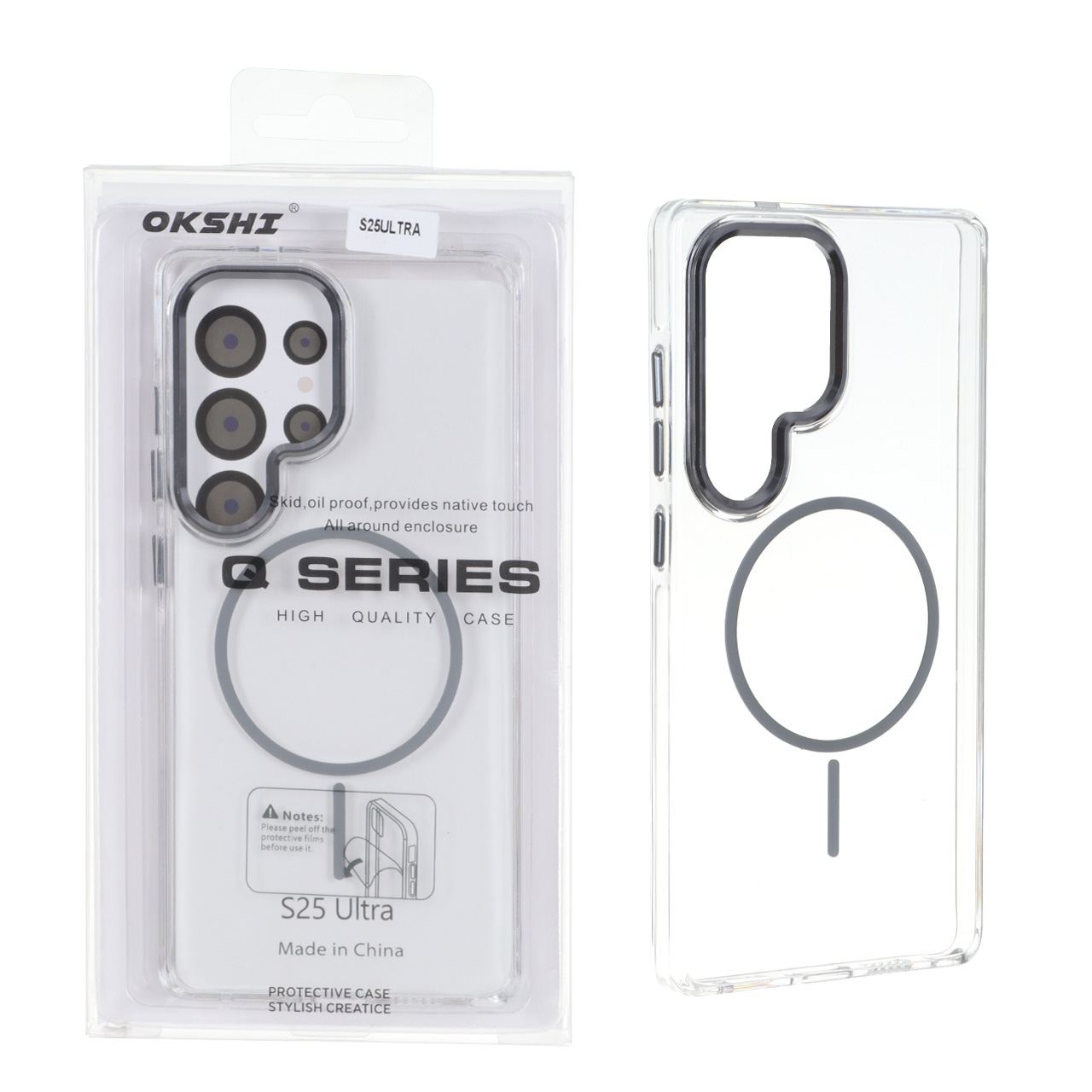 قاب اورجینال Q Series کریستالی MagSafe لنز فلزی Samsung Galaxy S25 Ultra - خاکستری (پک دار)