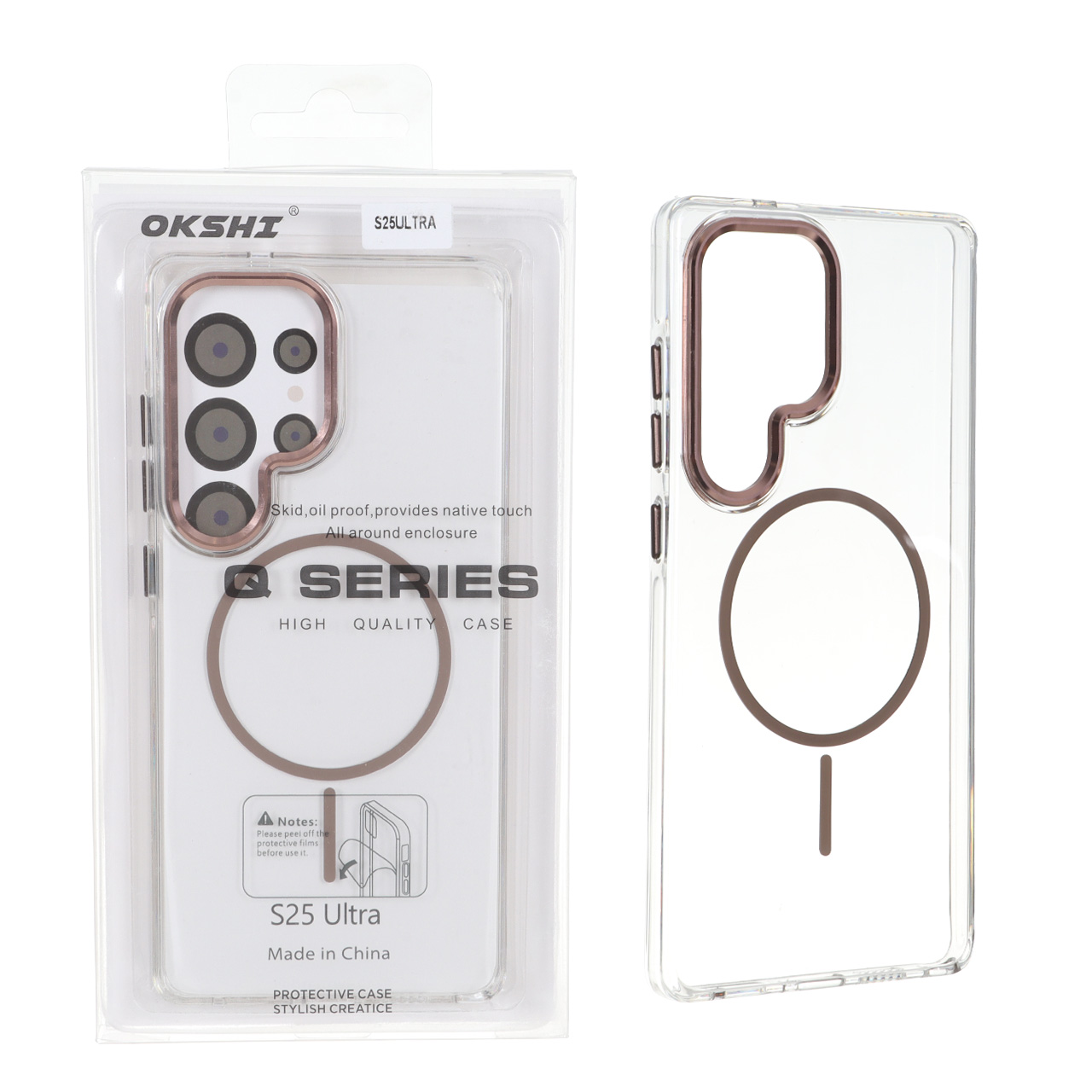 قاب اورجینال Q Series کریستالی MagSafe لنز فلزی Samsung Galaxy S25 Ultra - قهوه ای (پک دار)