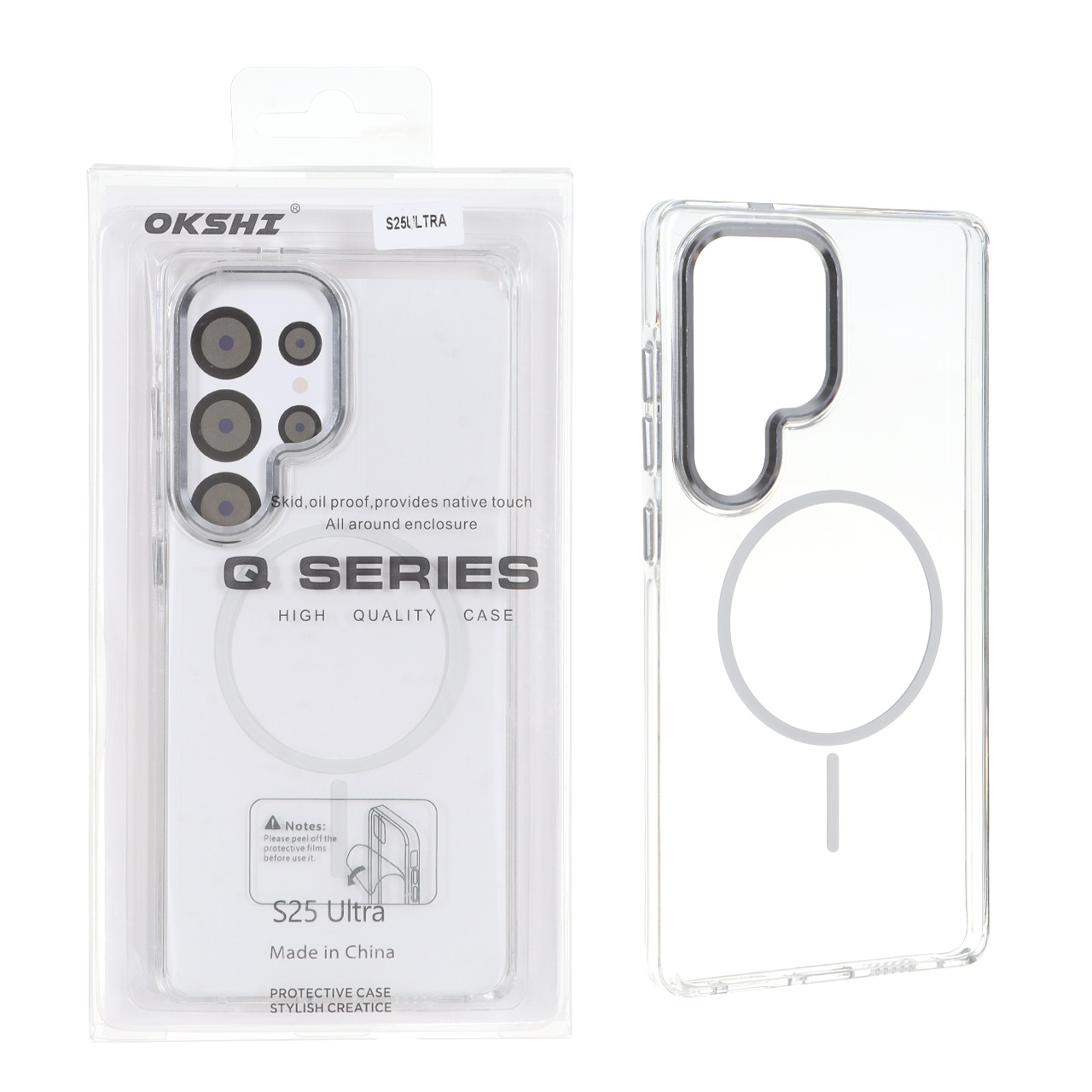 قاب اورجینال Q Series کریستالی MagSafe لنز فلزی Samsung Galaxy S25 Ultra - سفید (پک دار)