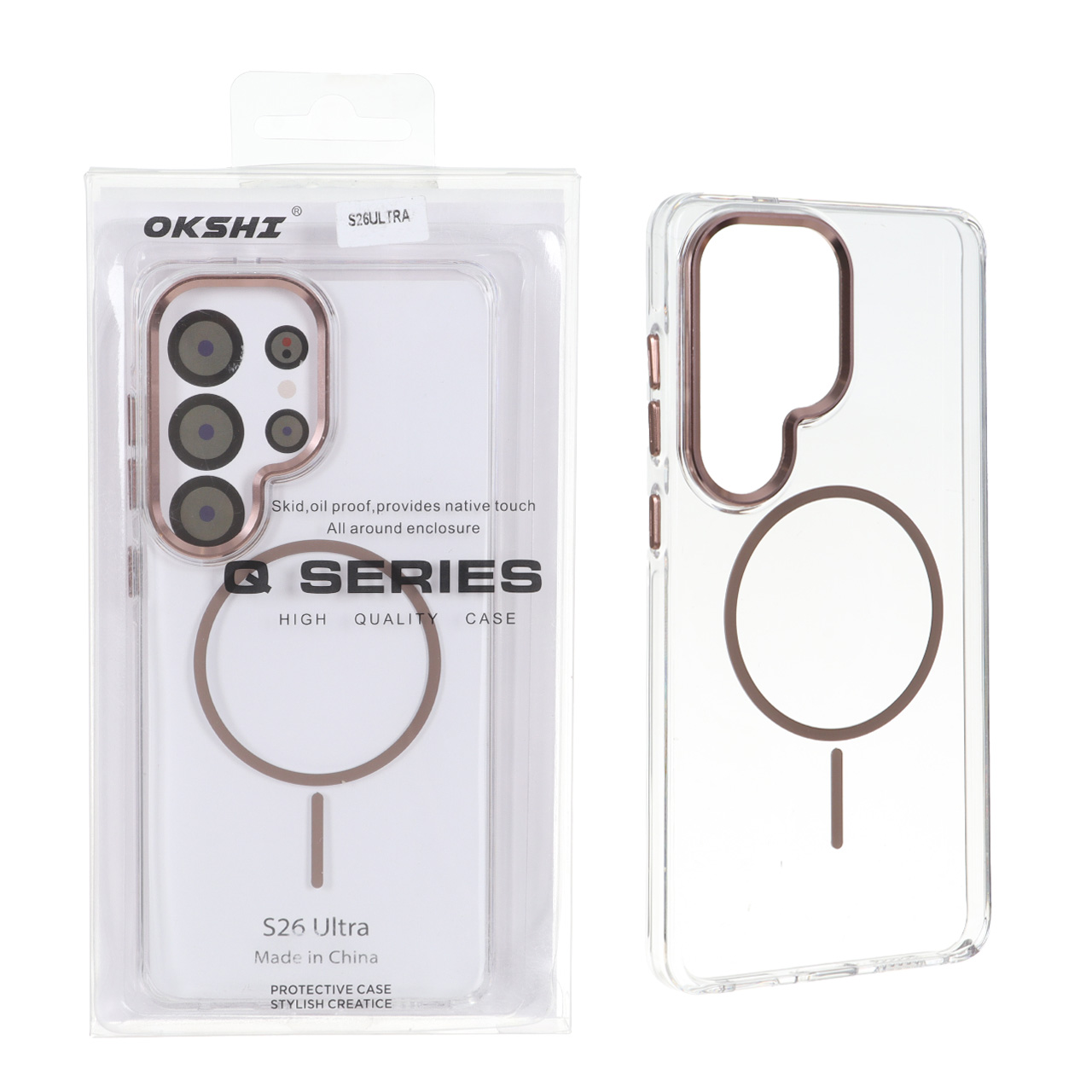 قاب اورجینال Q Series کریستالی MagSafe لنز فلزی Samsung Galaxy S26 Ultra - قهوه ای (پک دار)