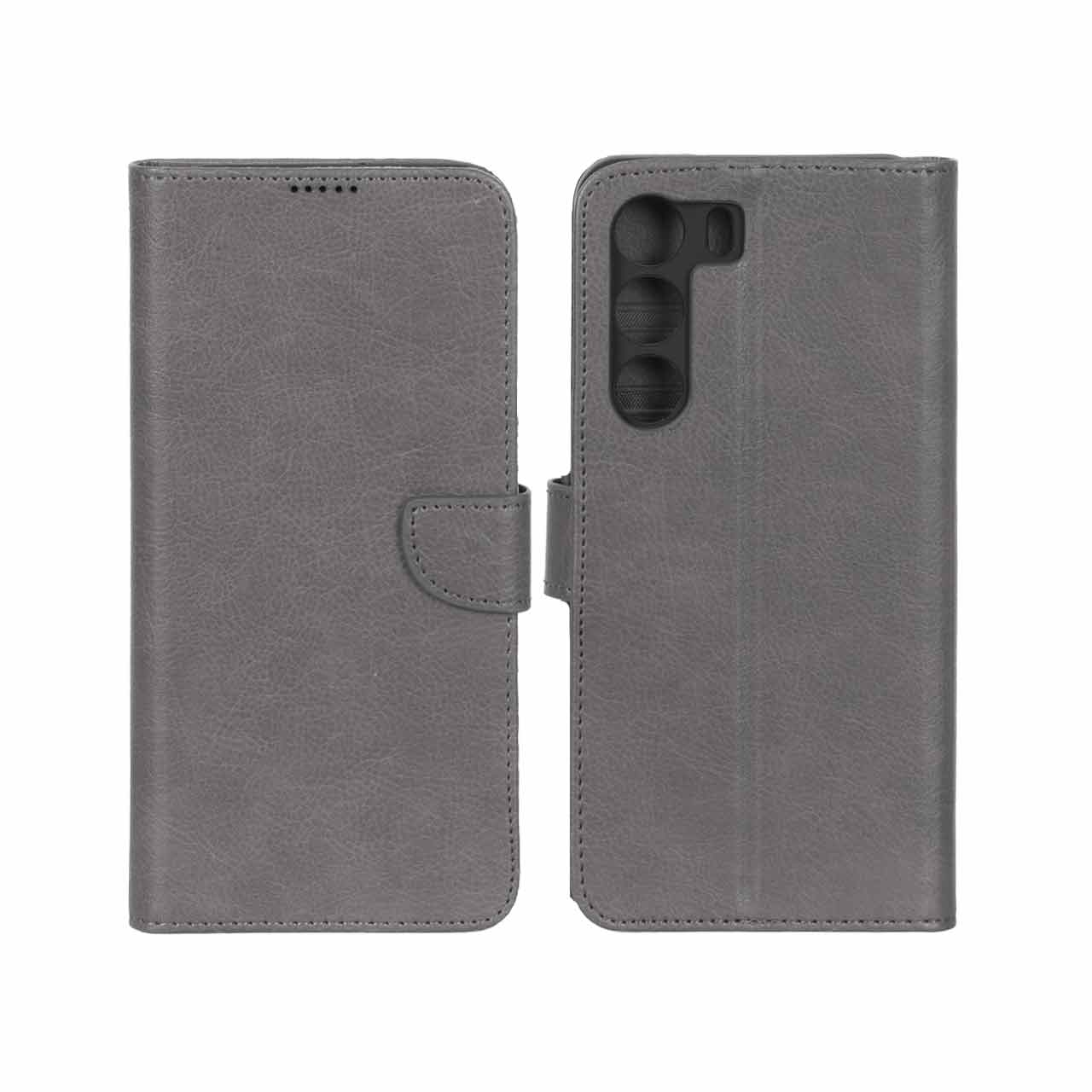 کیف چرمی موبایل مگنتی محافظ لنزدار KRF مدل Realme C71 - طوسی