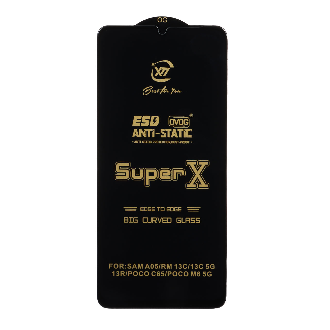 محافظ صفحه نمایش آنتی استاتیک Full Cover Super X مدل Samsung Galaxy A07 / A06 / A05 / Xiaomi Redmi 13C / Poco C65 / Poco M6 5G / Honor X7 / X7A / Realme C51 / Realme C53 - مشکی (بدون پک)