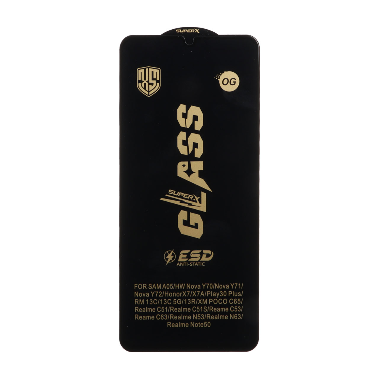 محافظ صفحه نمایش شیشه ای درجه یک Full Cover Super X OG - ESD OVOG مدل Samsung Galaxy A07 / A06 / A05 / Xiaomi Redmi 13C / Poco C65 / Poco M6 5G / Honor X7 / X7A / Realme C51 / Realme C53