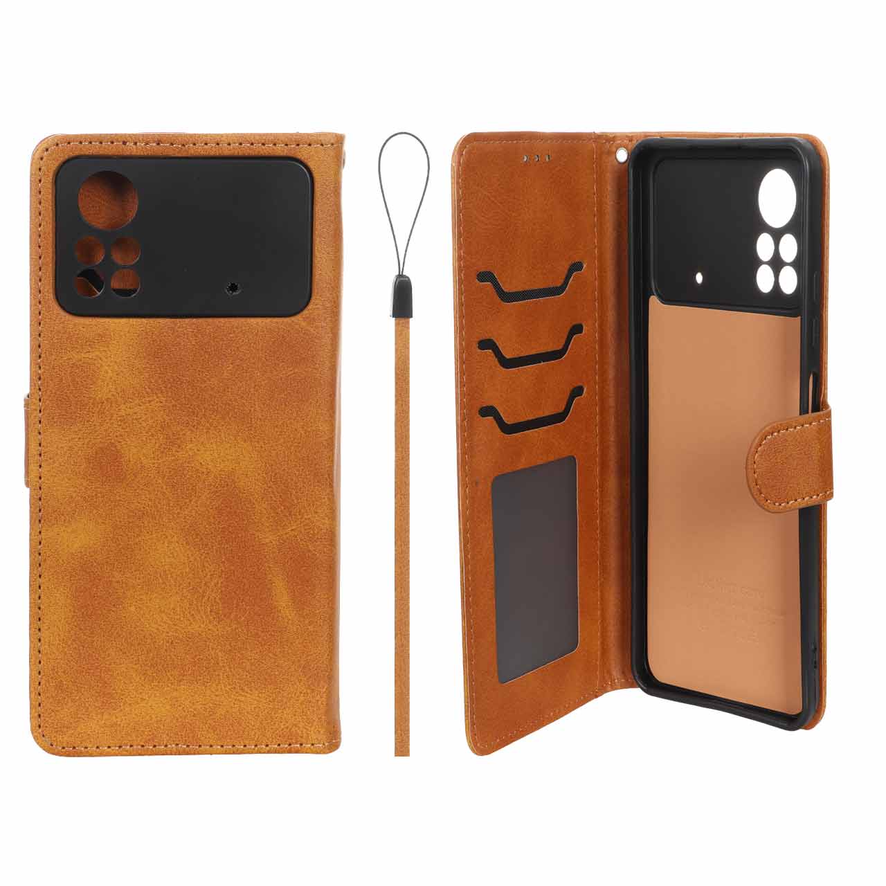 کیف موبایل مگنتی درجه یک داخل خز MNC Plus مدل Xiaomi Poco X4 Pro - عسلی