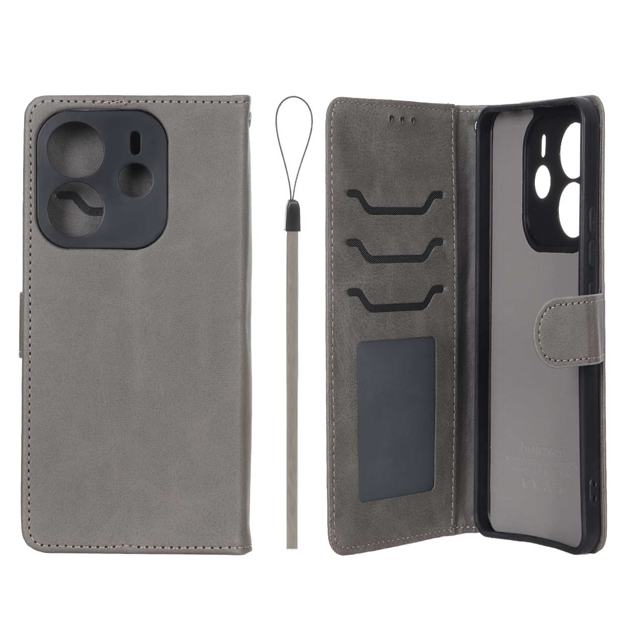 کیف موبایل مگنتی درجه یک داخل خز MNC Plus مدل Xiaomi Redmi Note 14 4G - خاکستری