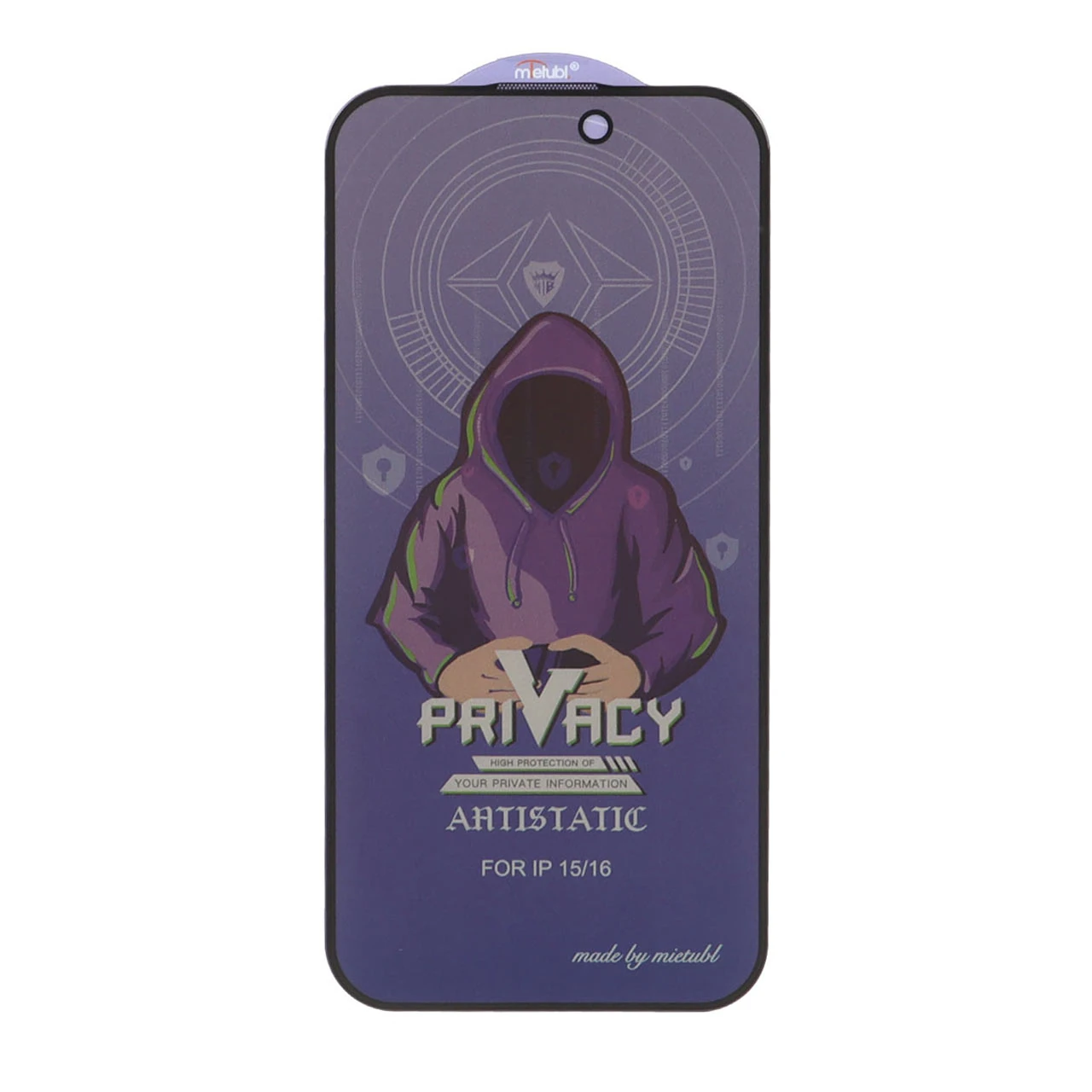 محافظ صفحه نمایش شیشه ای Full Cover Mietubl Anti Static Privacy مدل NTC - Apple iPhone 16