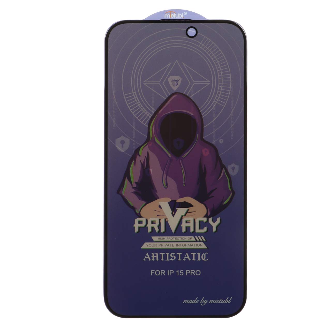 محافظ صفحه نمایش شیشه ای Full Cover Mietubl Anti Static Privacy مدل NTC -Apple iPhone 15 Pro