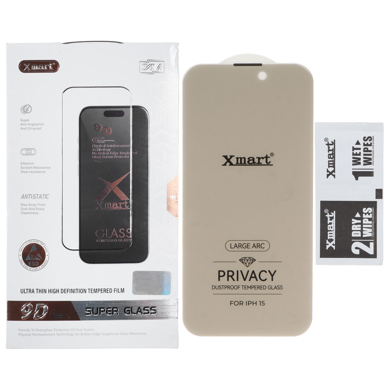 محافظ صفحه نمایش شیشه ای بدون حاشیه توری دار Xmart Privacy 3D Large Arc مدل Apple iPhone 16 / iPhone 15 / iPhone 14 Pro (پک دار)
