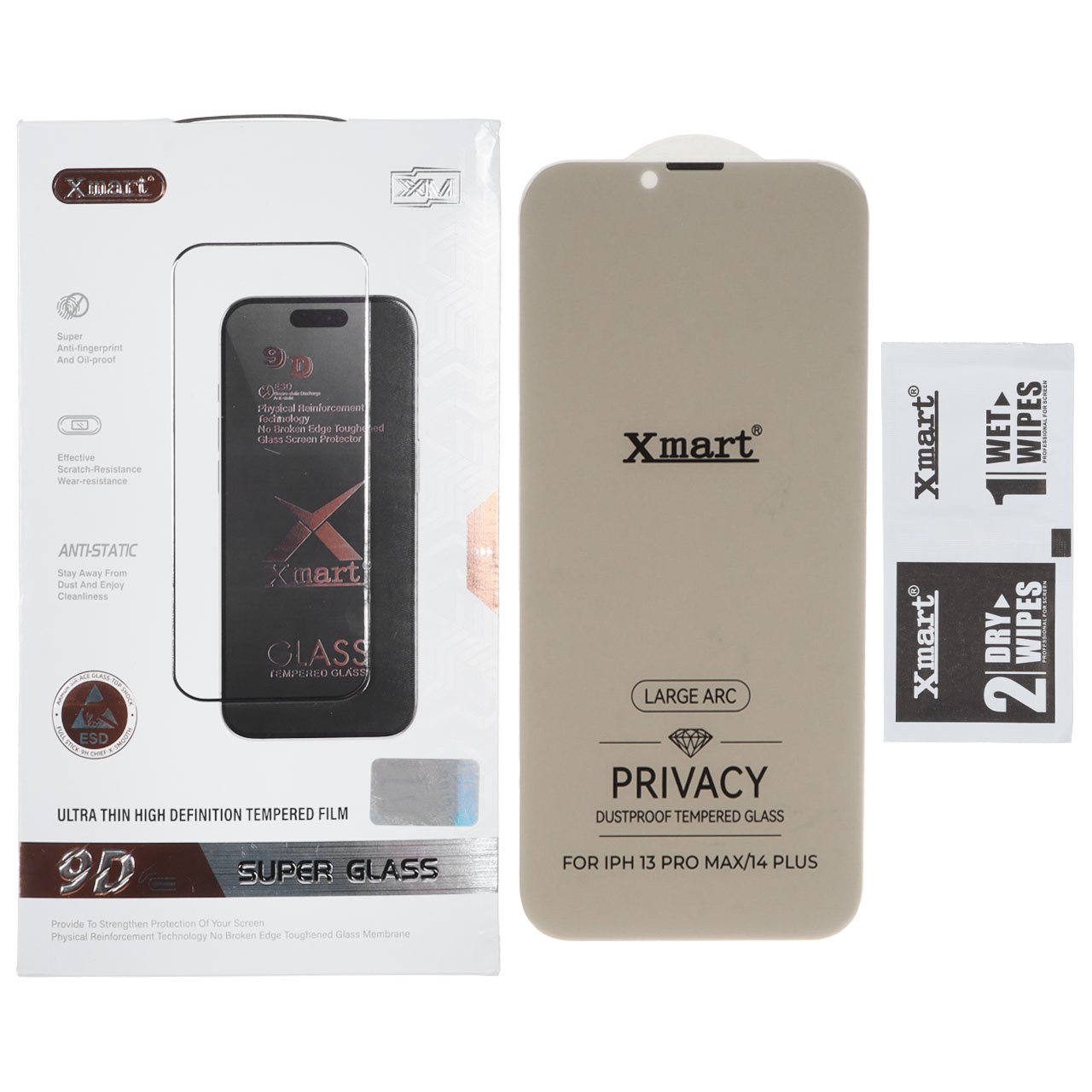 محافظ صفحه نمایش شیشه ای بدون حاشیه توری دار Xmart Privacy 3D Large Arc مدل Apple iPhone 13 Pro Max / iPhone 14 Plus (پک دار)