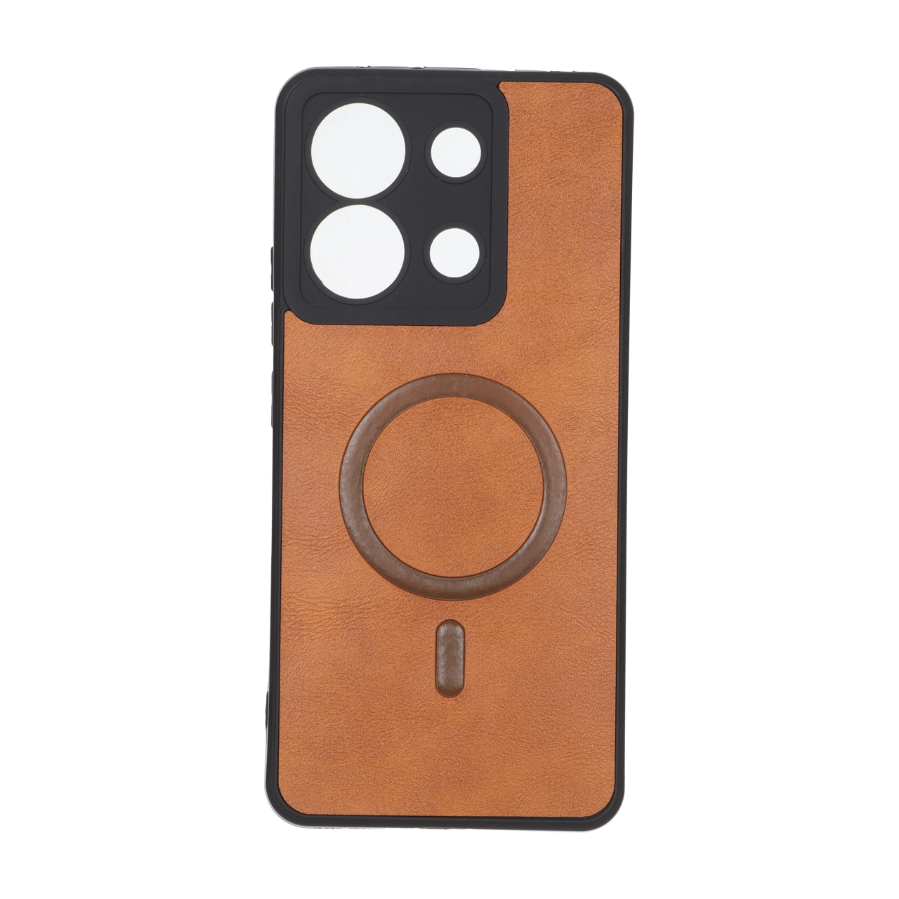 قاب چرمی طرح مگ سیف محافظ لنزدار Xiaomi Redmi Note 13 4G - قهوه ای