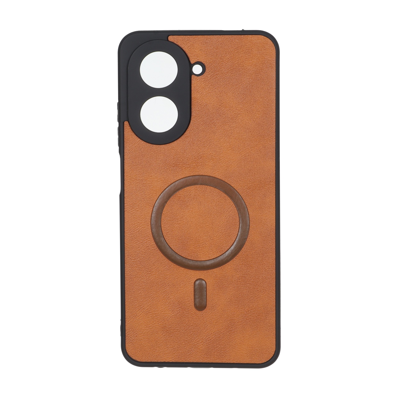 قاب چرمی طرح مگ سیف محافظ لنزدار Xiaomi Redmi A5 / Poco C71 - قهوه ای