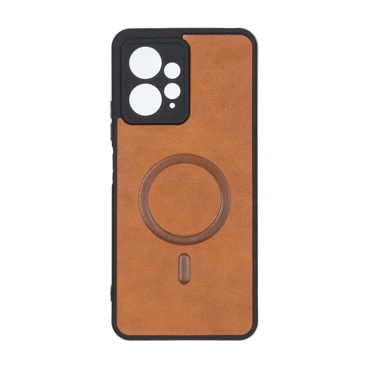 قاب چرمی طرح مگ سیف محافظ لنزدار Xiaomi Redmi Note 12 4G - قهوه ای