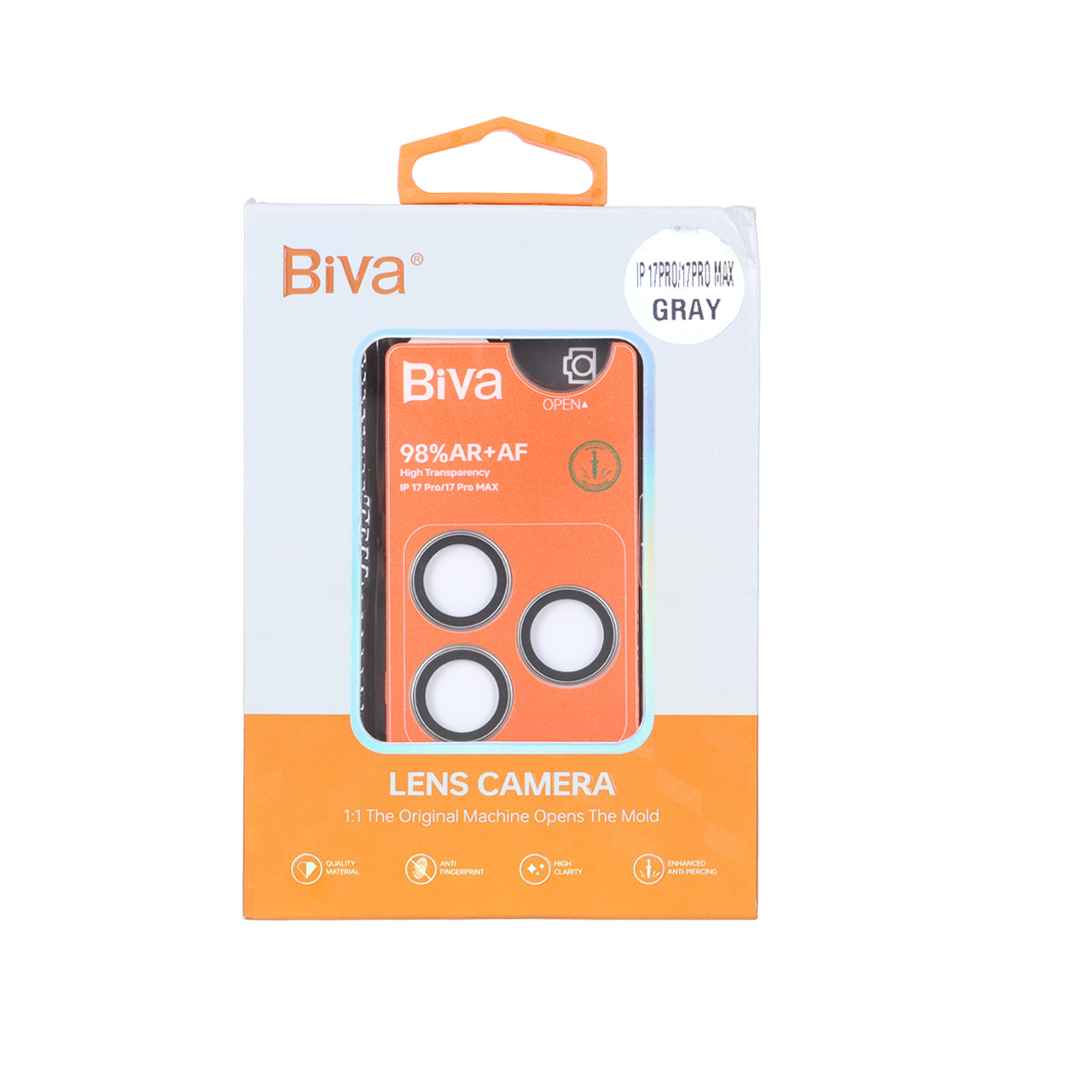 محافظ لنز رینگی اورجینال Biva شابلون دار Apple iPhone 17 Pro Max / iPhone 17 Pro - خاکستری (پک دار)